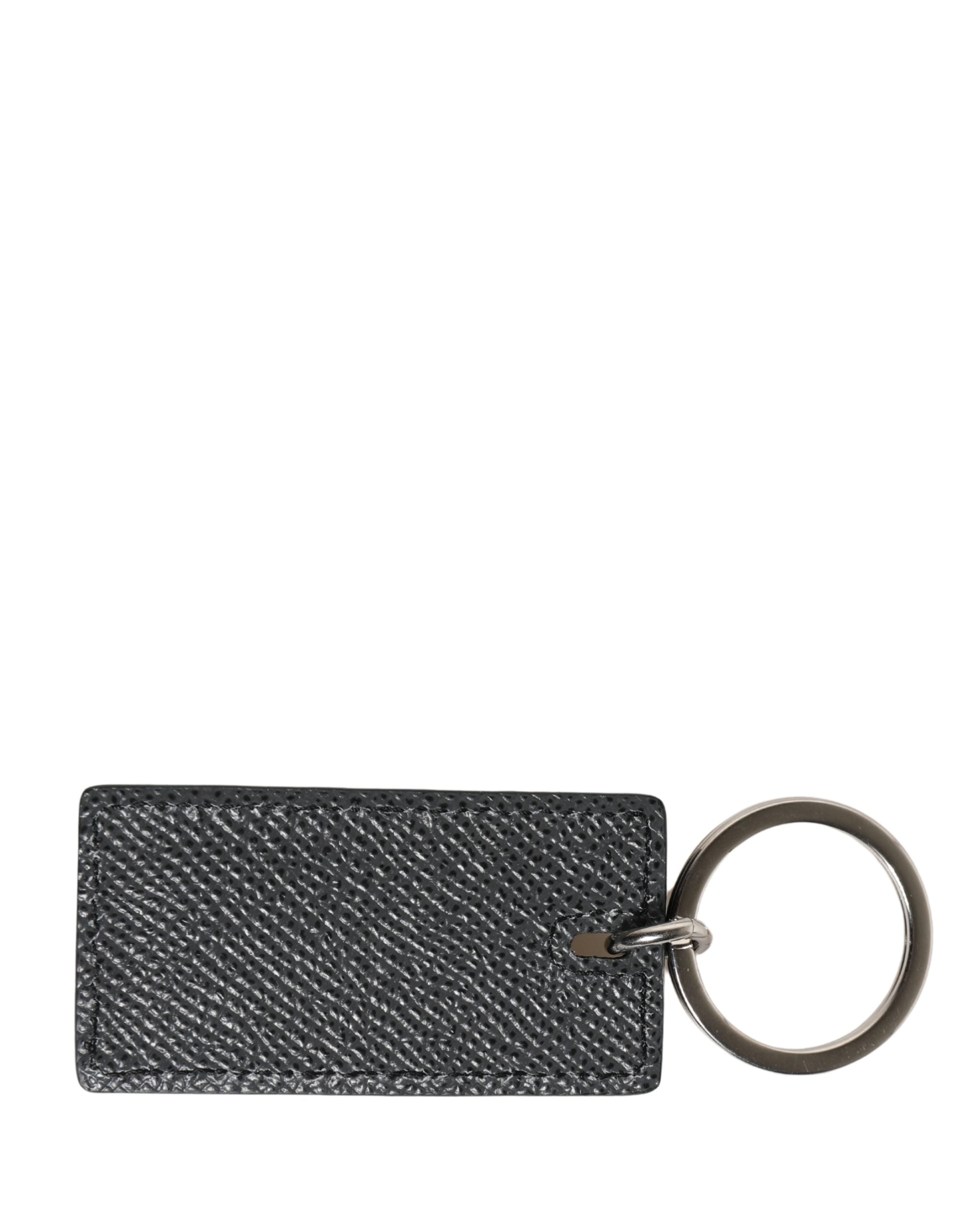 Dolce & Gabbana Schwarzer Kalbsleder D&G Logo Metallring Schlüsselanhänger