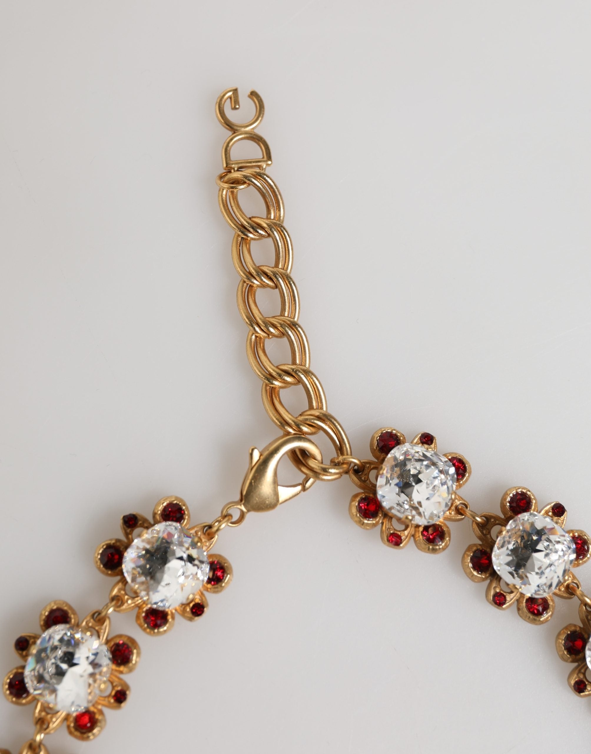 Dolce & Gabbana Goldfarbene Messing-Obst-Anhänger Blumen Kristall-Logo-Halskette