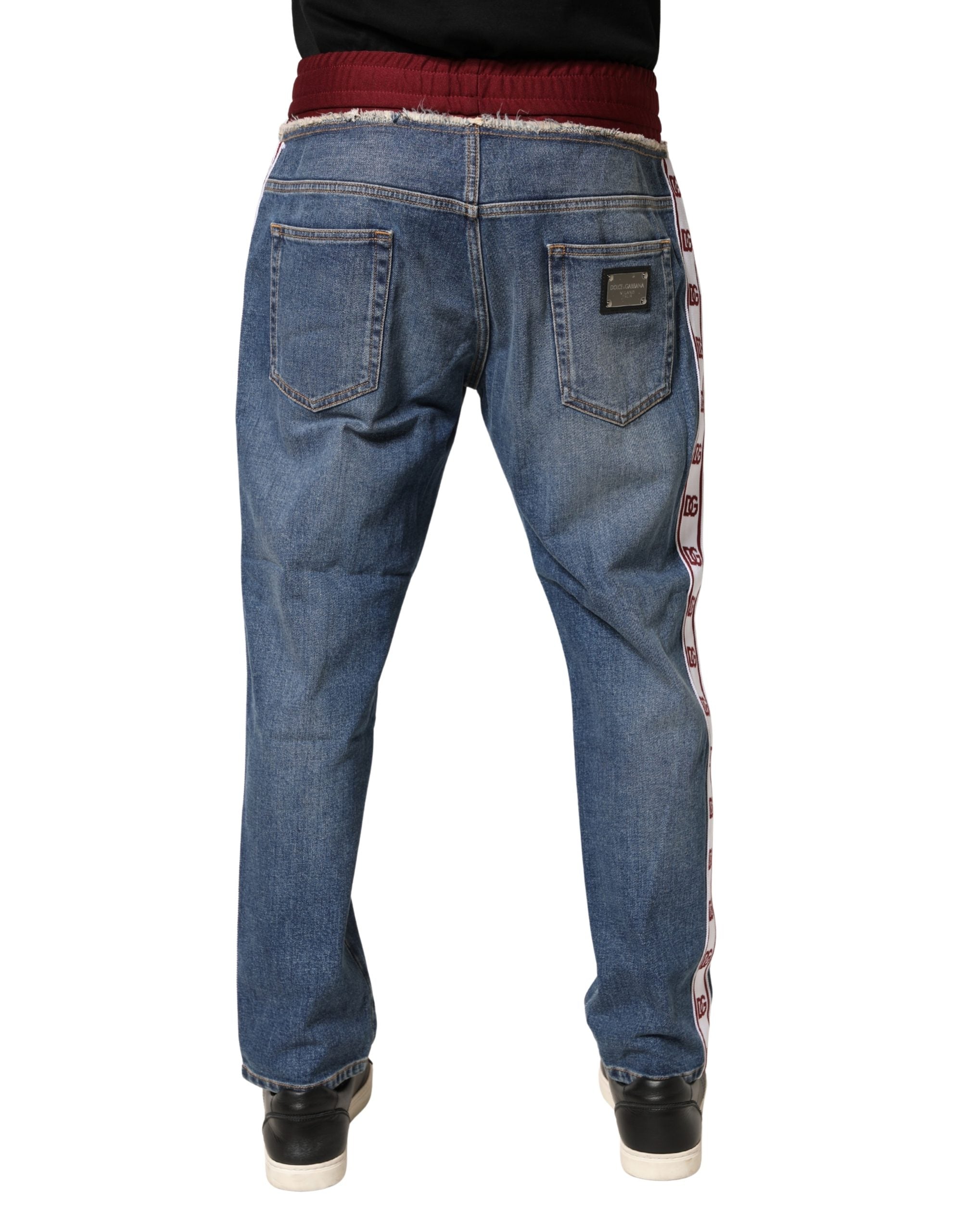 Jean droit en jean de coton bleu à cordon de serrage Dolce & Gabbana