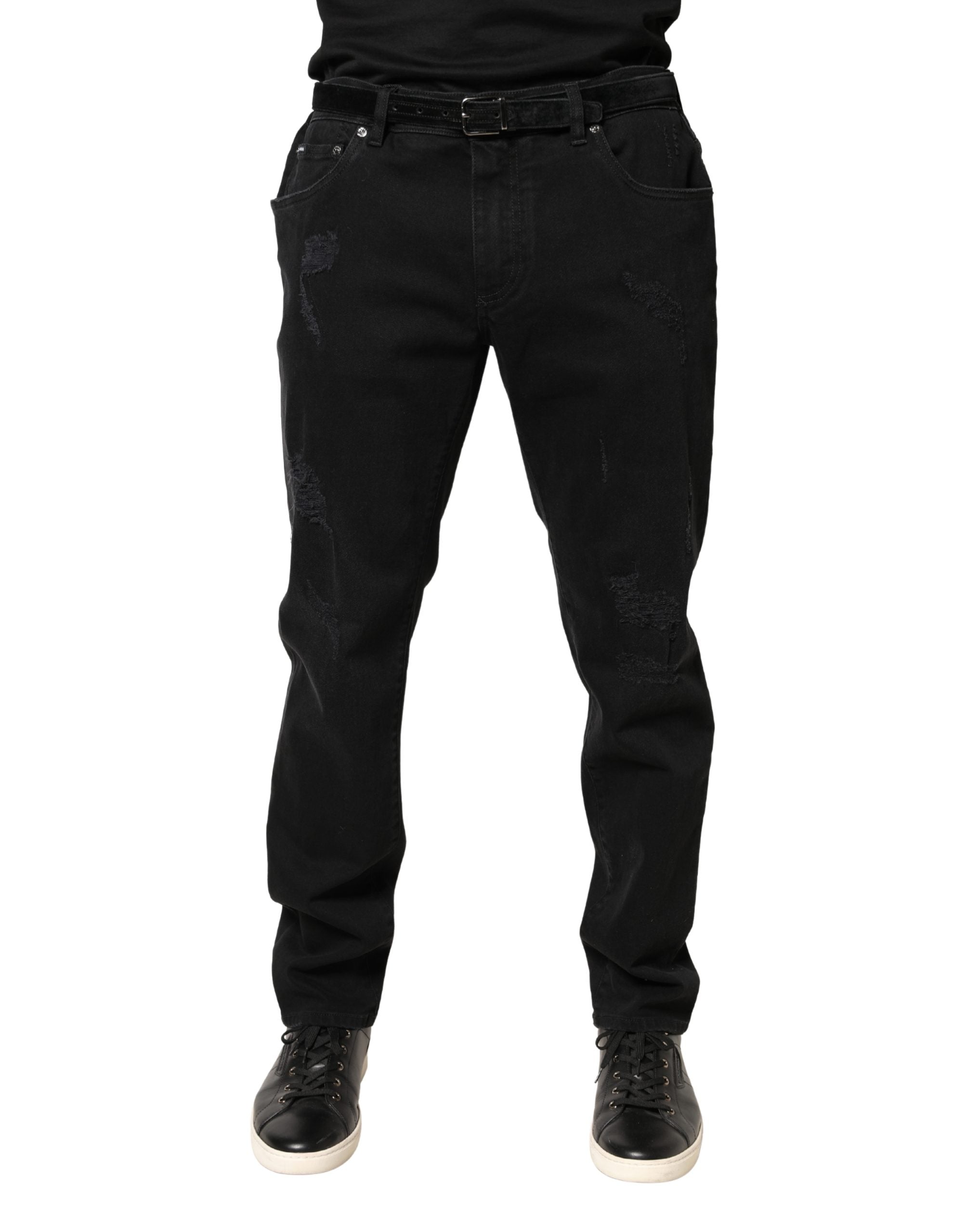 Dolce & Gabbana Schwarze zerfetzte Skinny Jeans aus Baumwoll-Denim