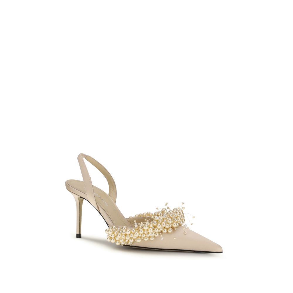 MACH & MACH Beige Silk High Heel Pumps