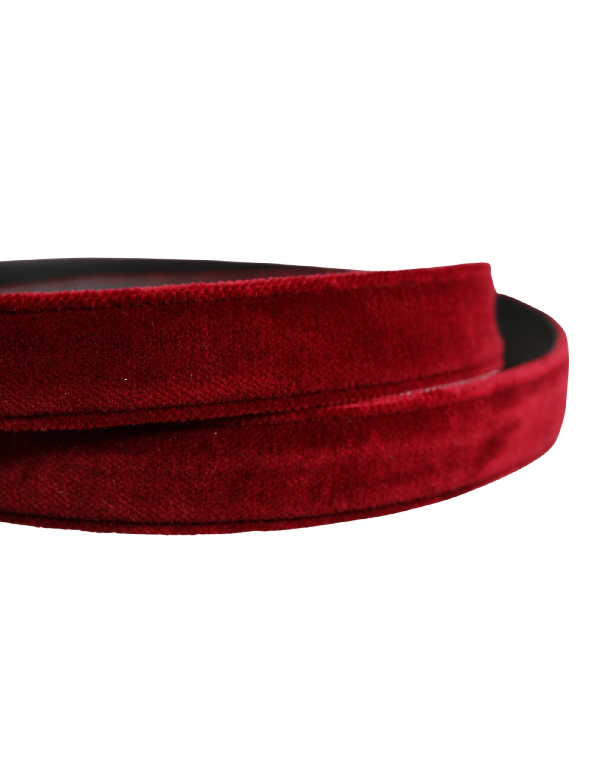 Dolce & Gabbana Herren Gürtel aus burgunderrotem Samt und Baumwolle mit Metallschnalle