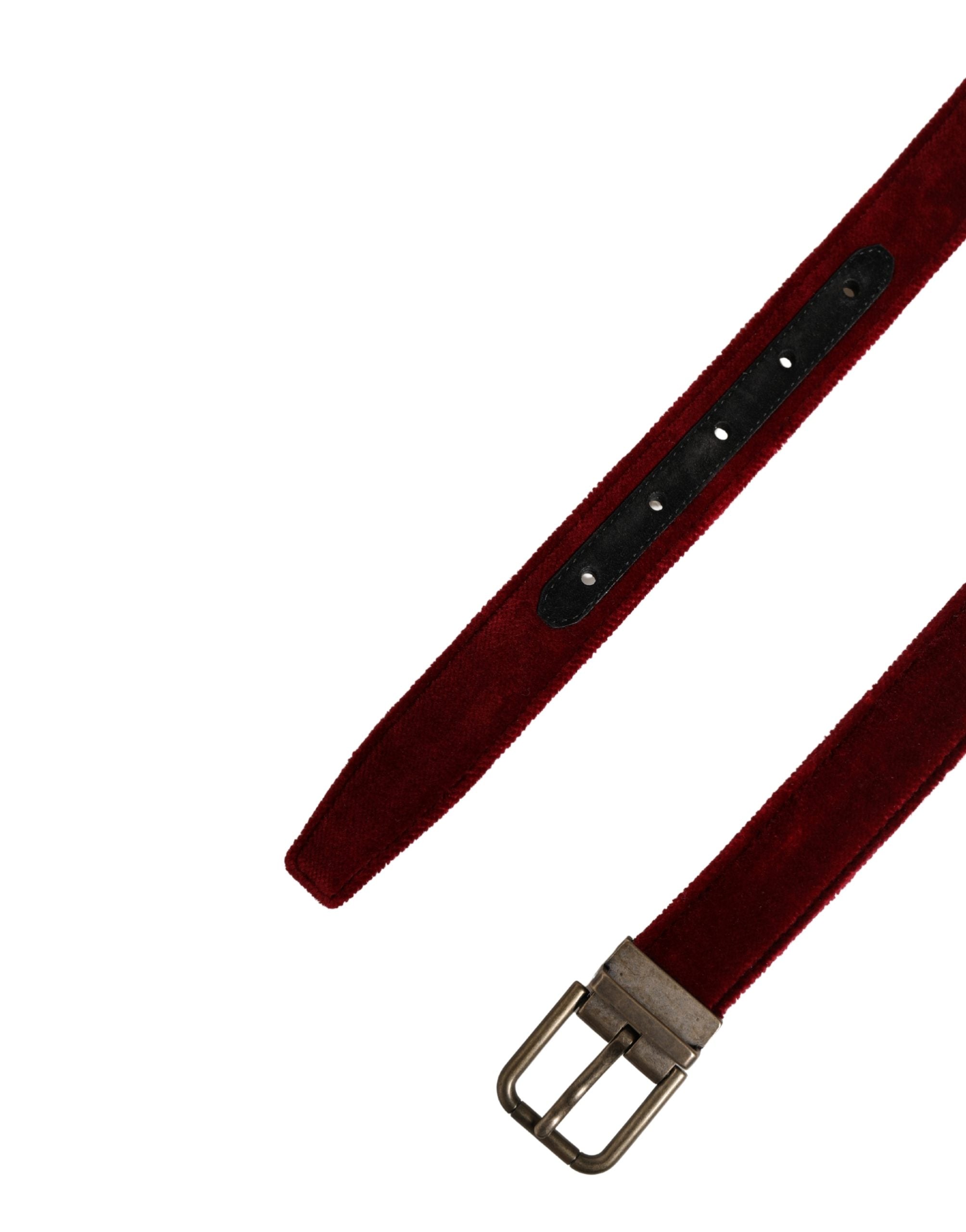 Dolce & Gabbana Herren Gürtel aus burgunderrotem Samt und Baumwolle mit Metallschnalle
