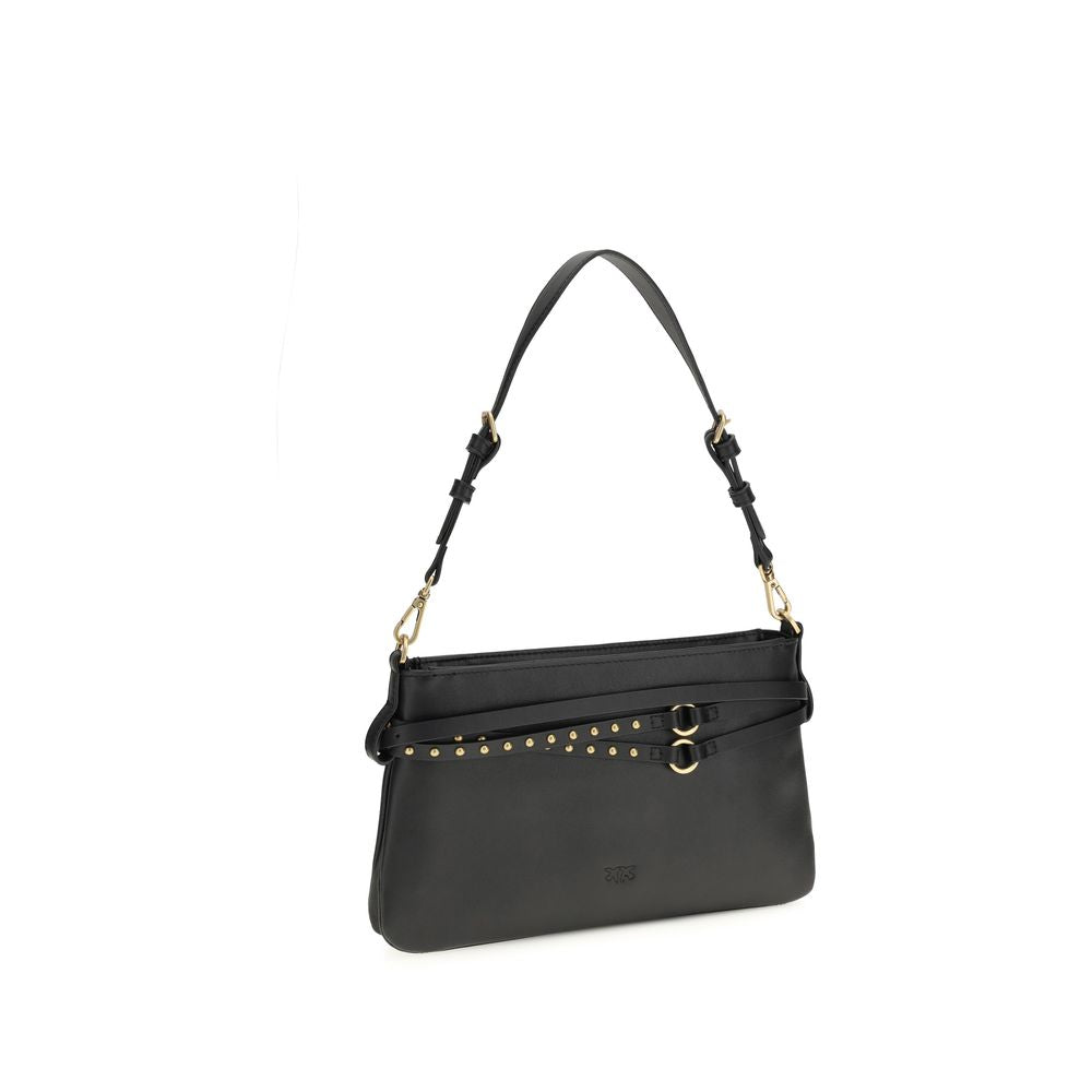 PINKO Black Calf Leather Bos Taurus Shoulder Bag