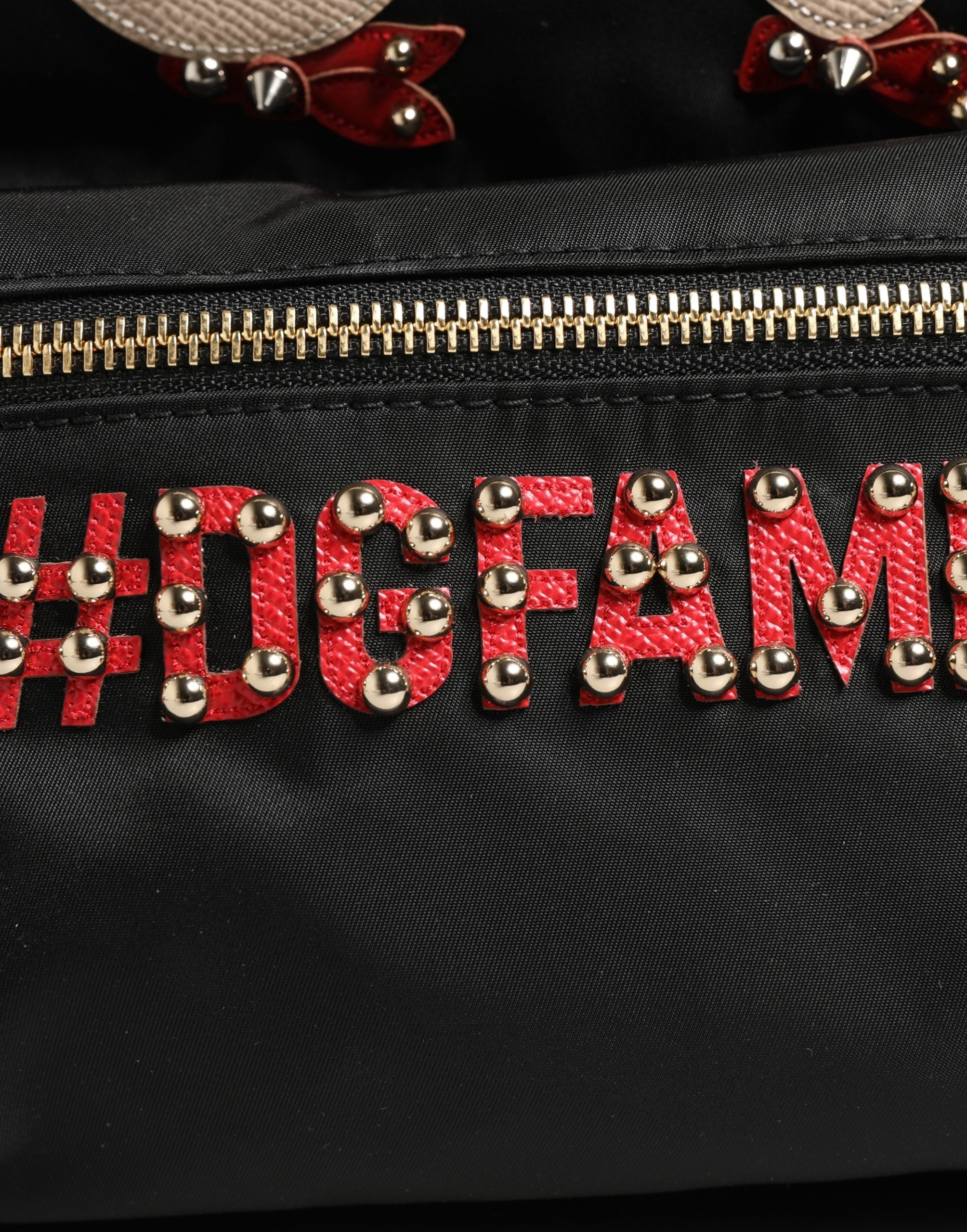 Dolce & Gabbana VULCANO Schwarzer Nylon #DGFAMILY Verzierte Rucksacktasche