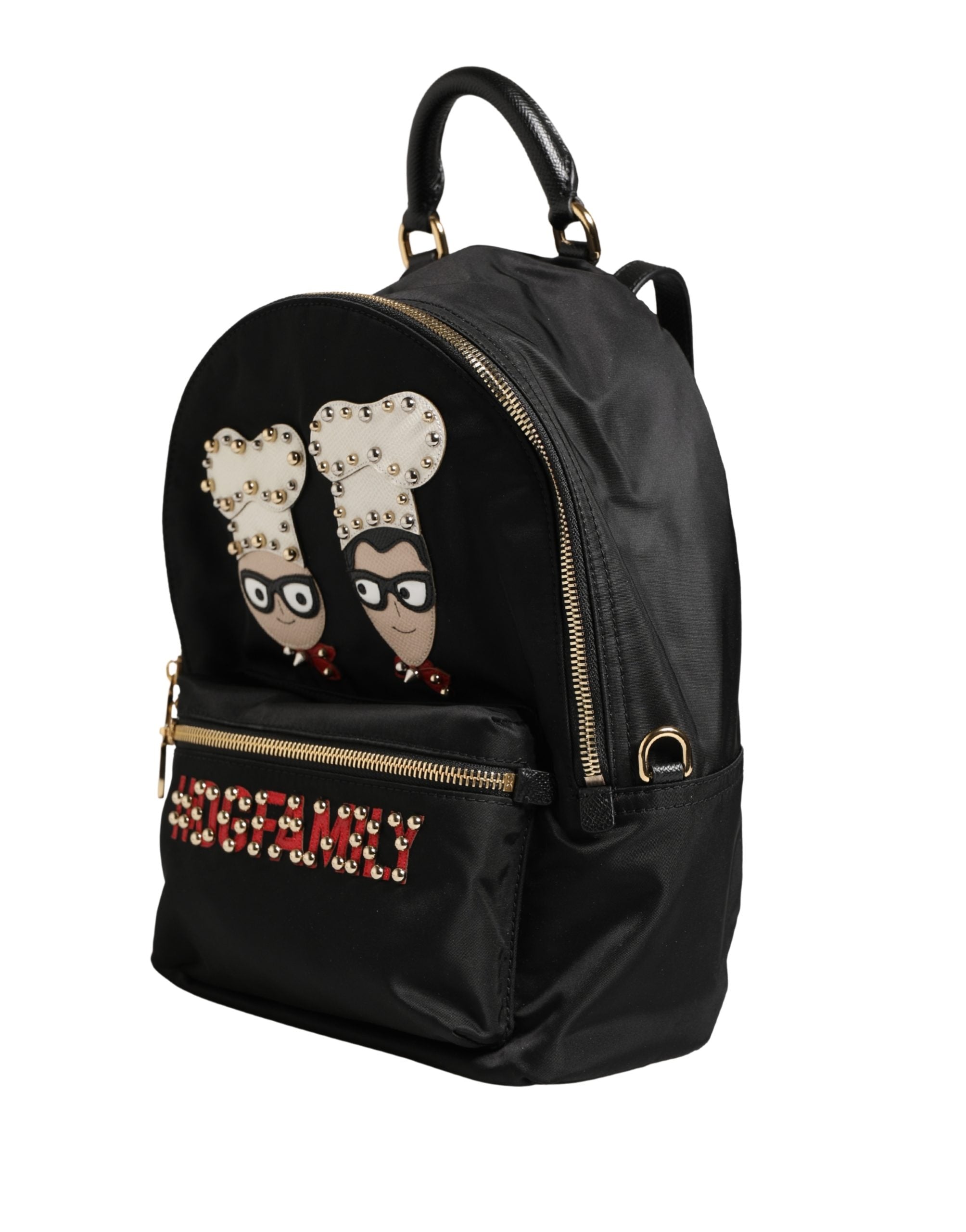 Dolce & Gabbana VULCANO Schwarzer Nylon #DGFAMILY Verzierte Rucksacktasche