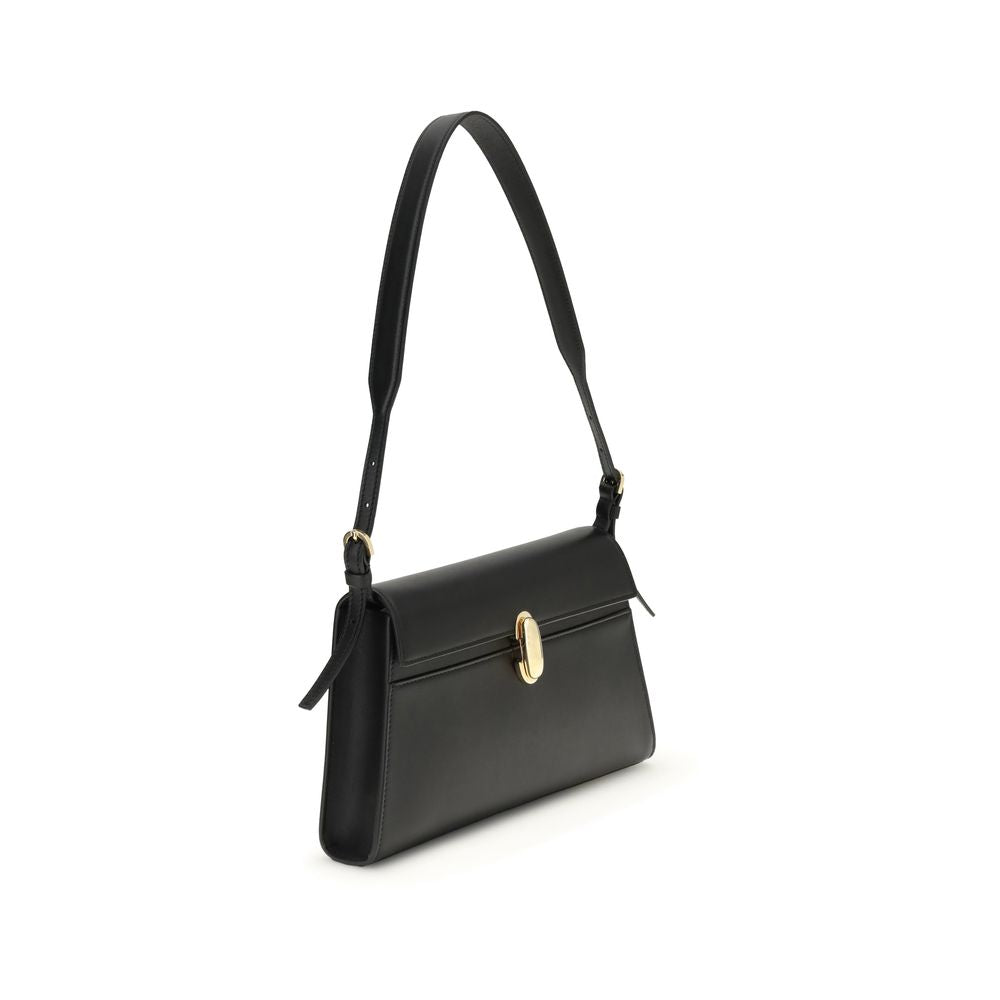 Savette Black Calf Leather Bos Taurus Shoulder Bag