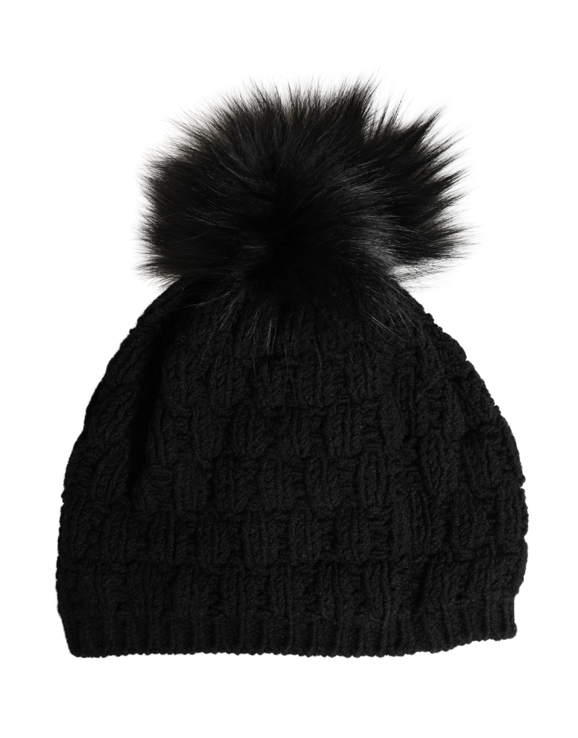 Dolce & Gabbana Wintermütze aus Acrylstrick mit Pelz in Schwarz
