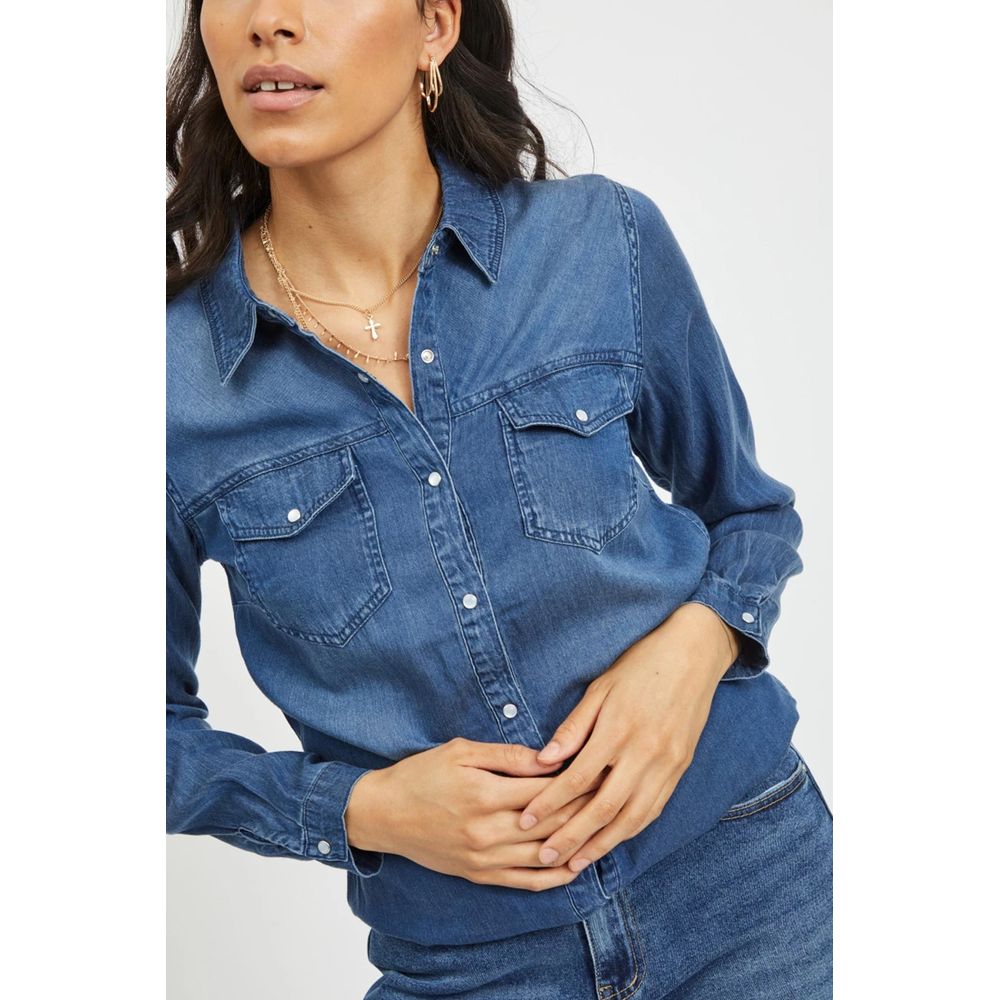 Vila Clothes Blue Cotton Blouse