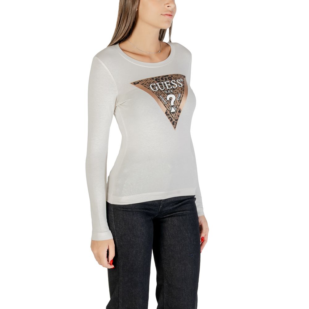 T-shirt à manches longues en coton crème Guess