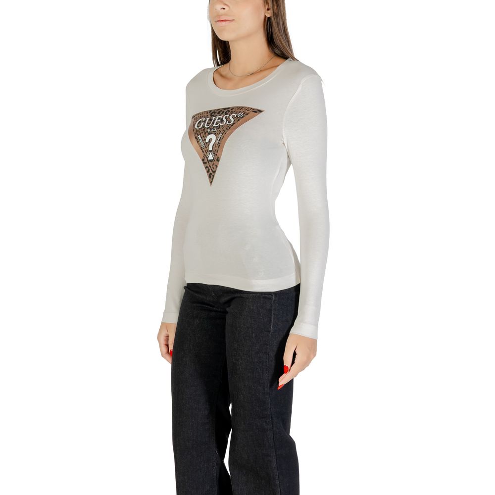 T-shirt à manches longues en coton crème Guess