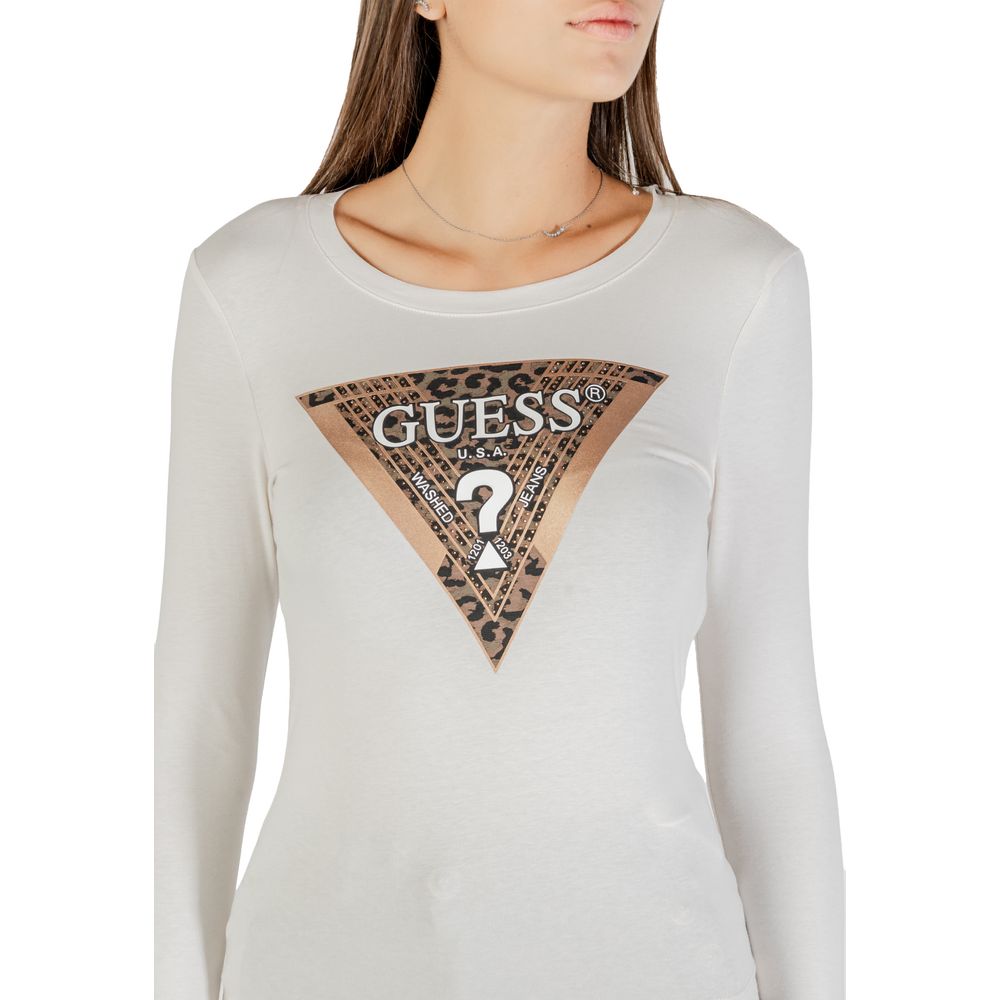 T-shirt à manches longues en coton crème Guess