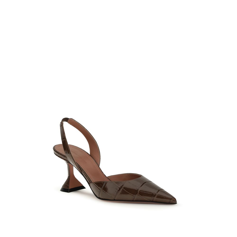 Amina Muaddi Brown Calf Leather Bos Taurus High Heel Pumps