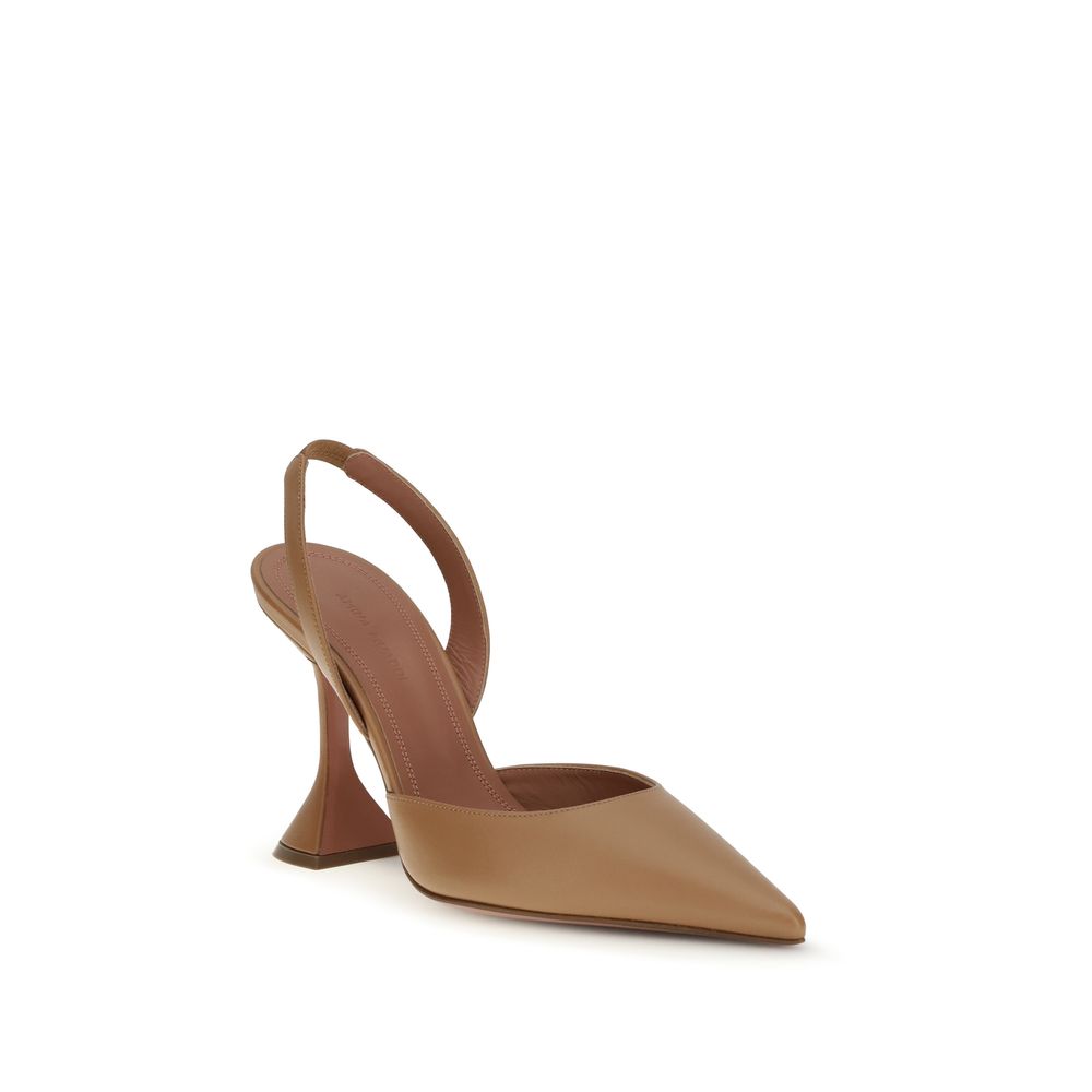 Amina Muaddi Beige Calf Leather Bos Taurus High Heel Pumps