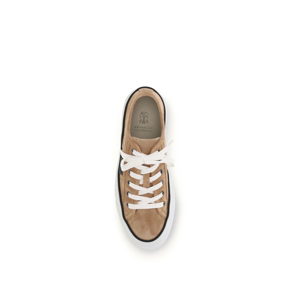 Brunello Cucinelli Beige Kalbsleder Bos Taurus Low Top Sneakers