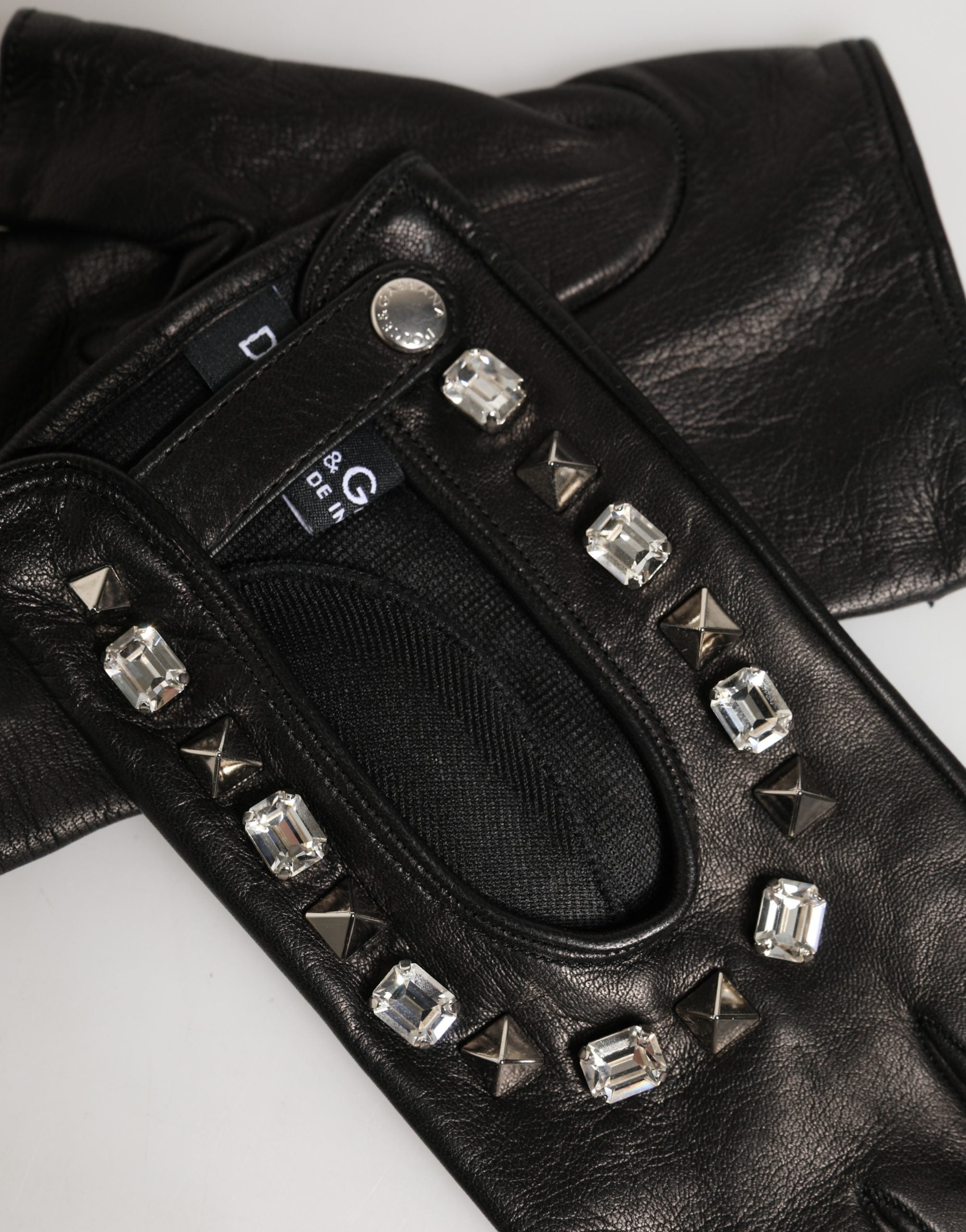 Dolce & Gabbana Femme Gants Moufles Noirs Ornés Longueur Poignet