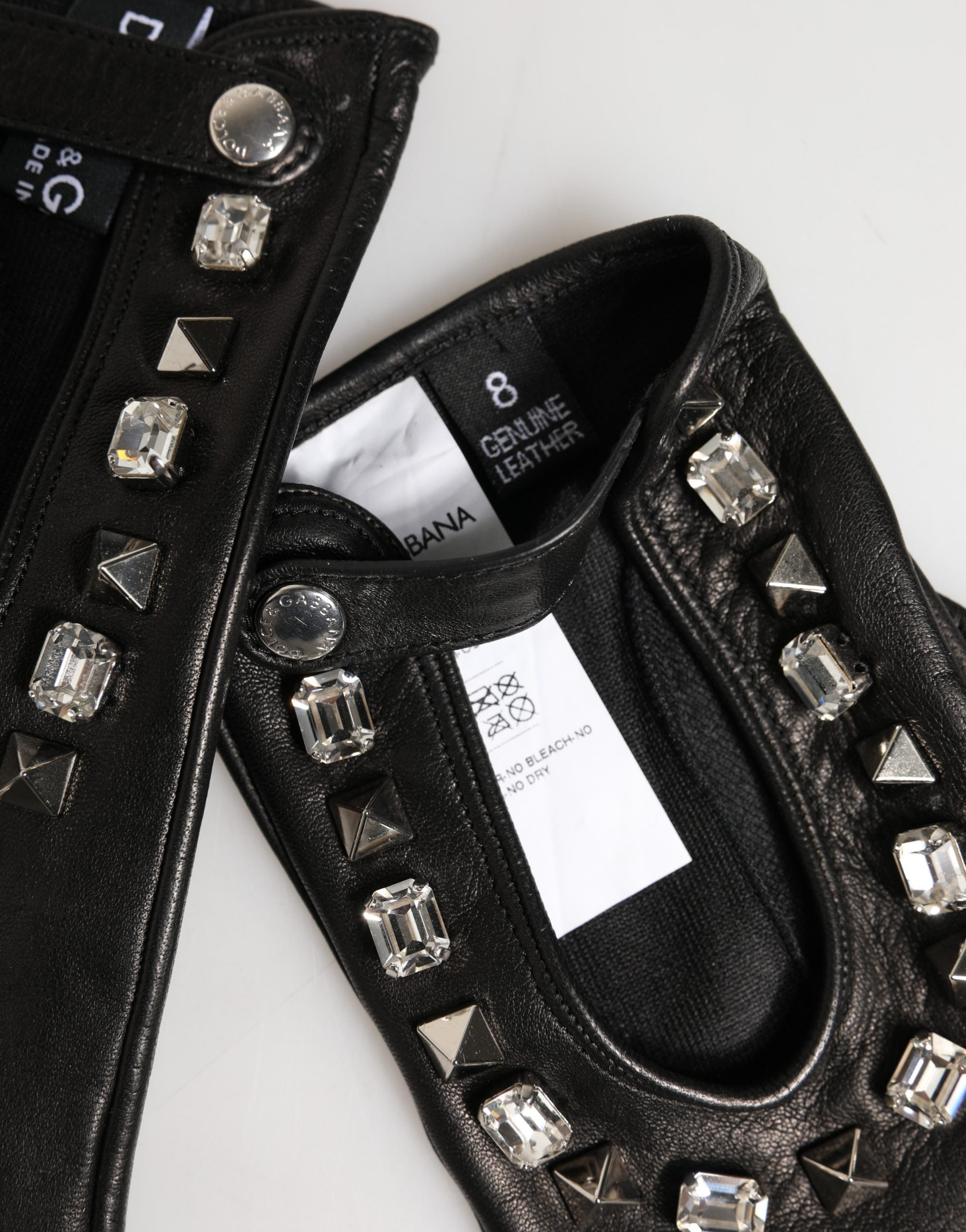 Dolce & Gabbana Femme Gants Moufles Noirs Ornés Longueur Poignet