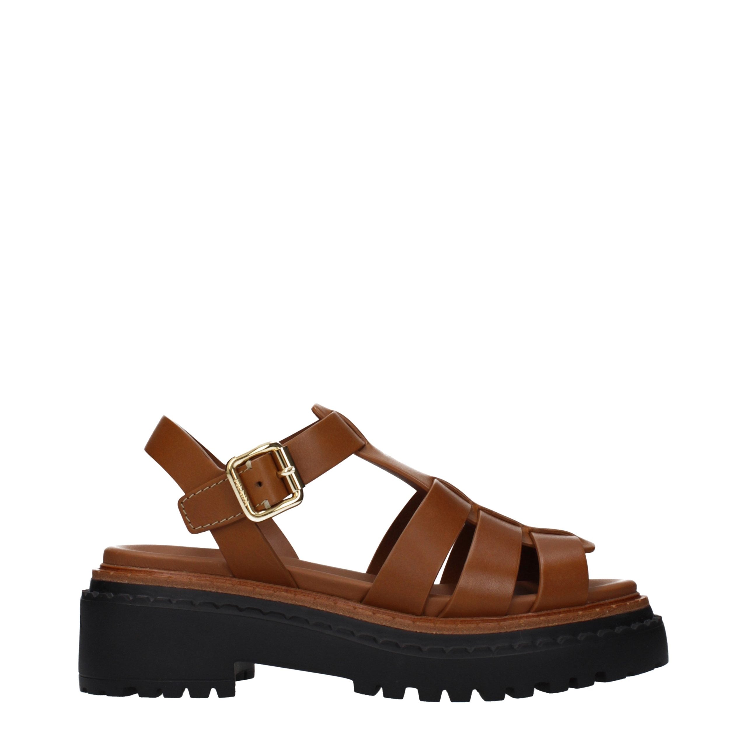 Prada Brown Leather Platform Sandals