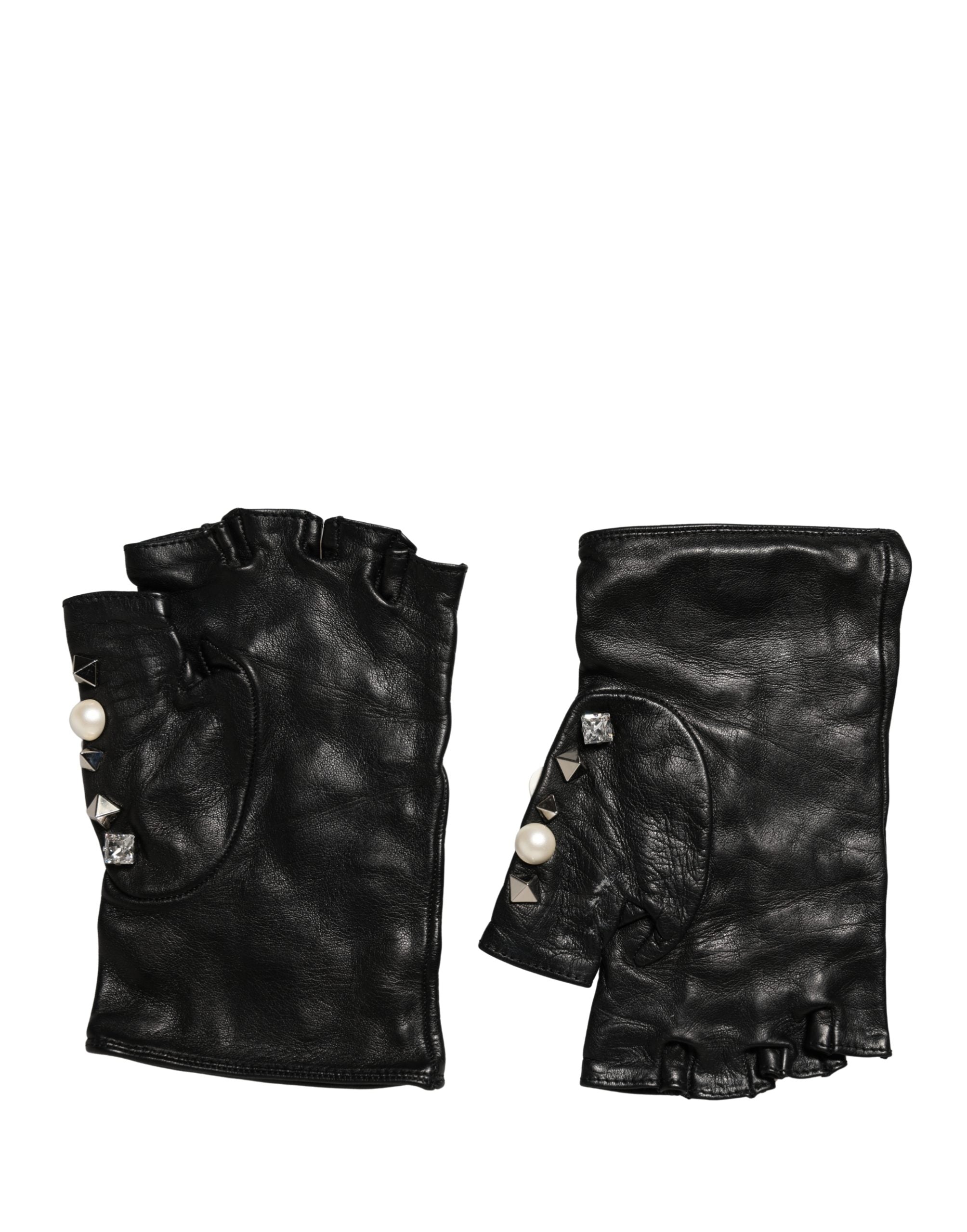 Dolce & Gabbana Schwarze perlenbesetzte, handgelenklange Handschuhe