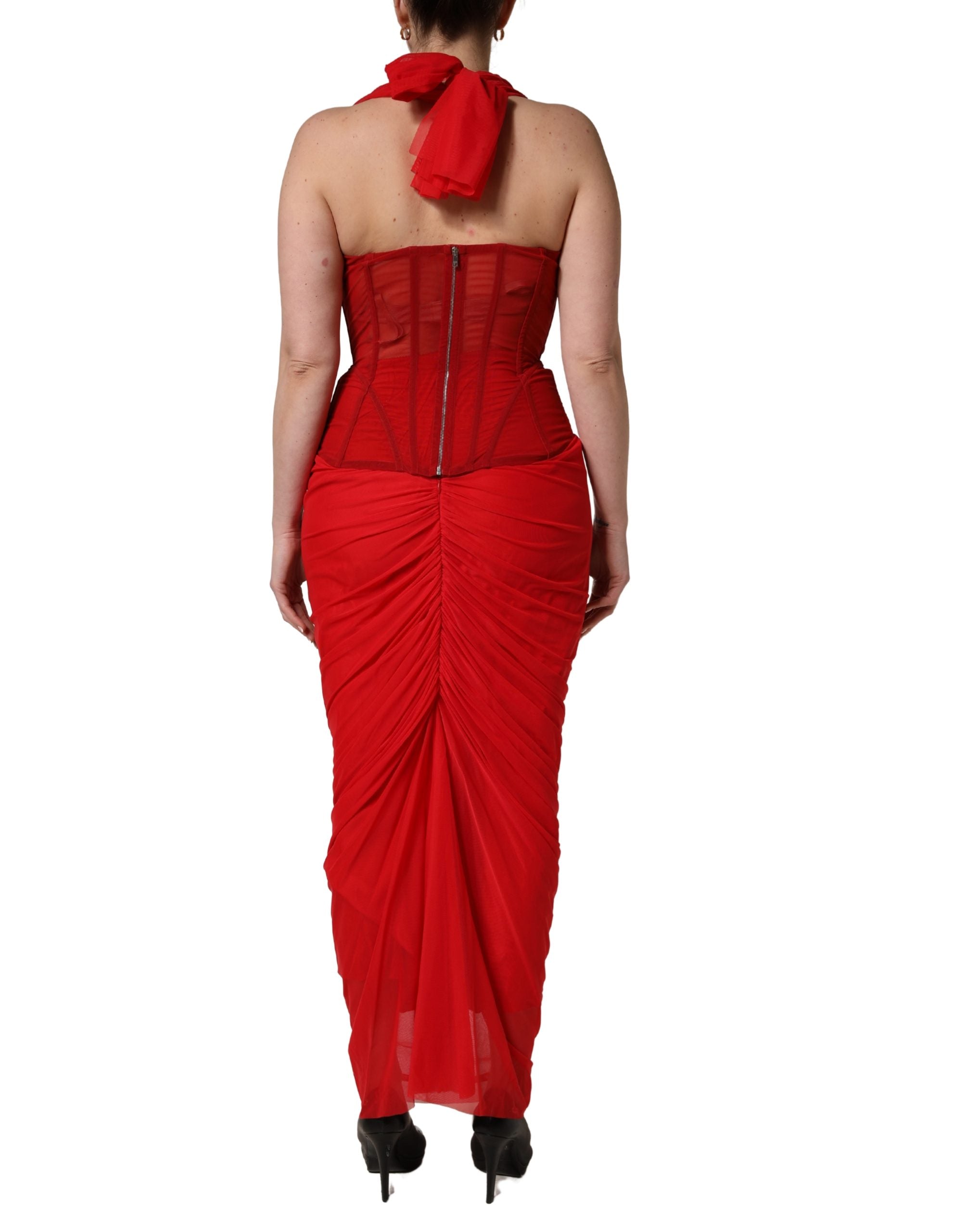 Dolce & Gabbana Rotes Neckholder-Korsett Ärmelloses Etuikleid