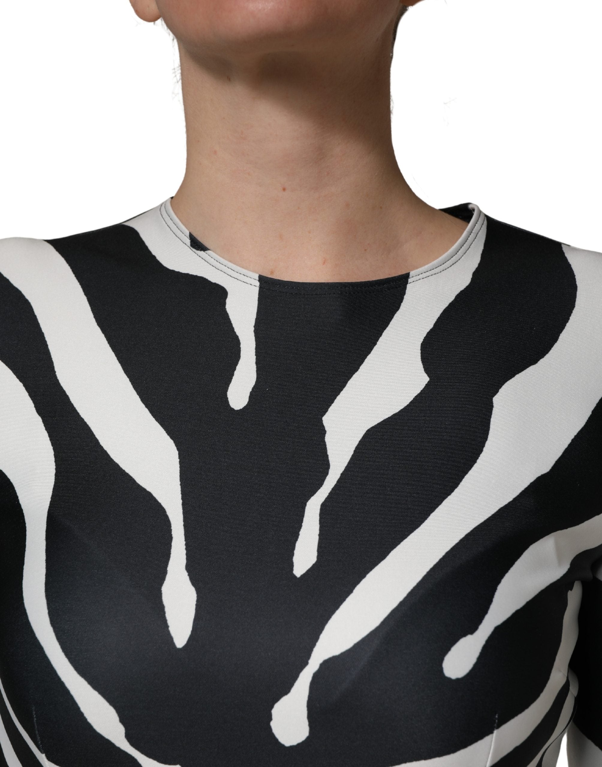Dolce & Gabbana Jumpsuit aus Polyester mit Zebra-Muster, Schwarz-Weiß