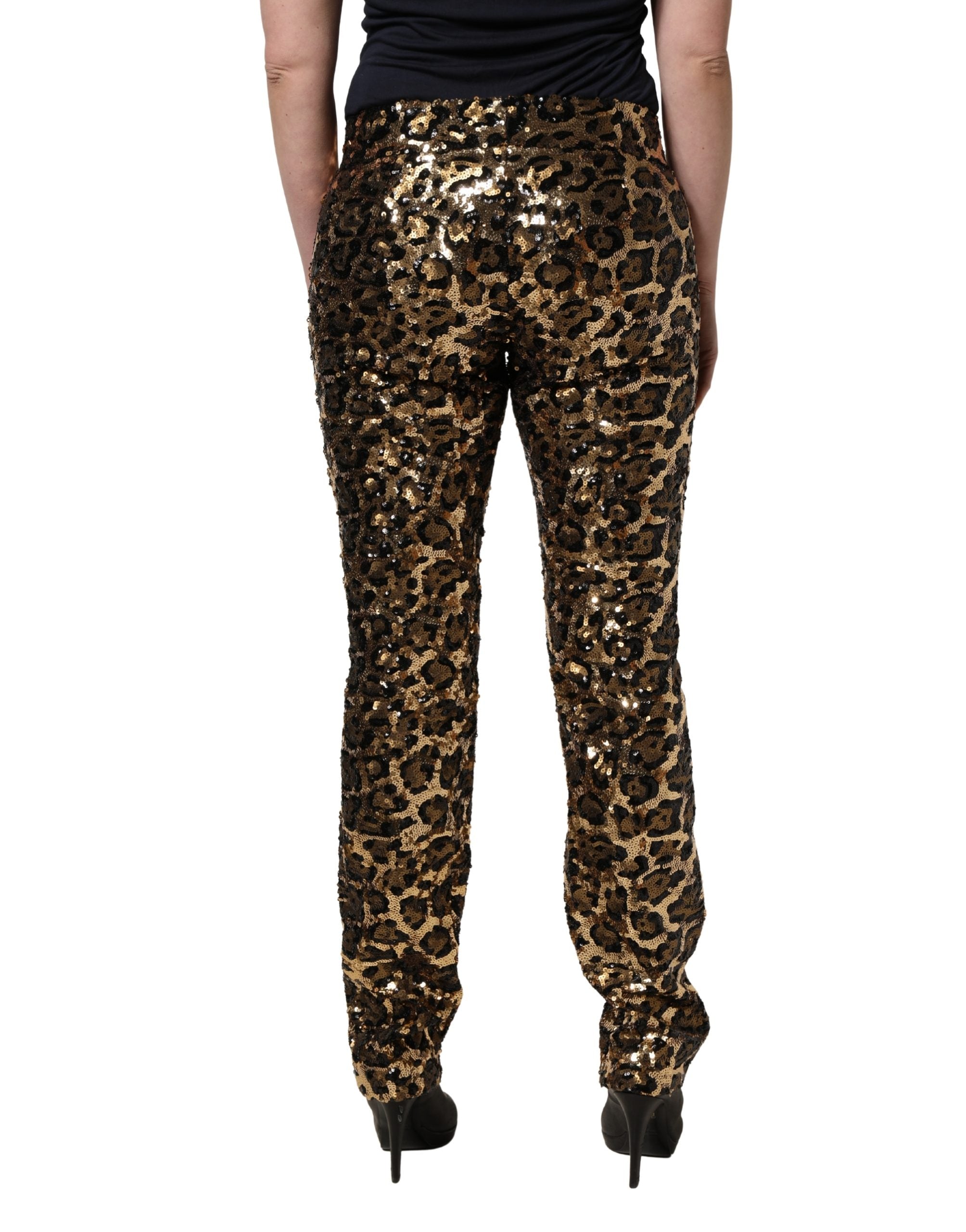Dolce & Gabbana Gold Leopard Paillettenhose mit geradem Bein