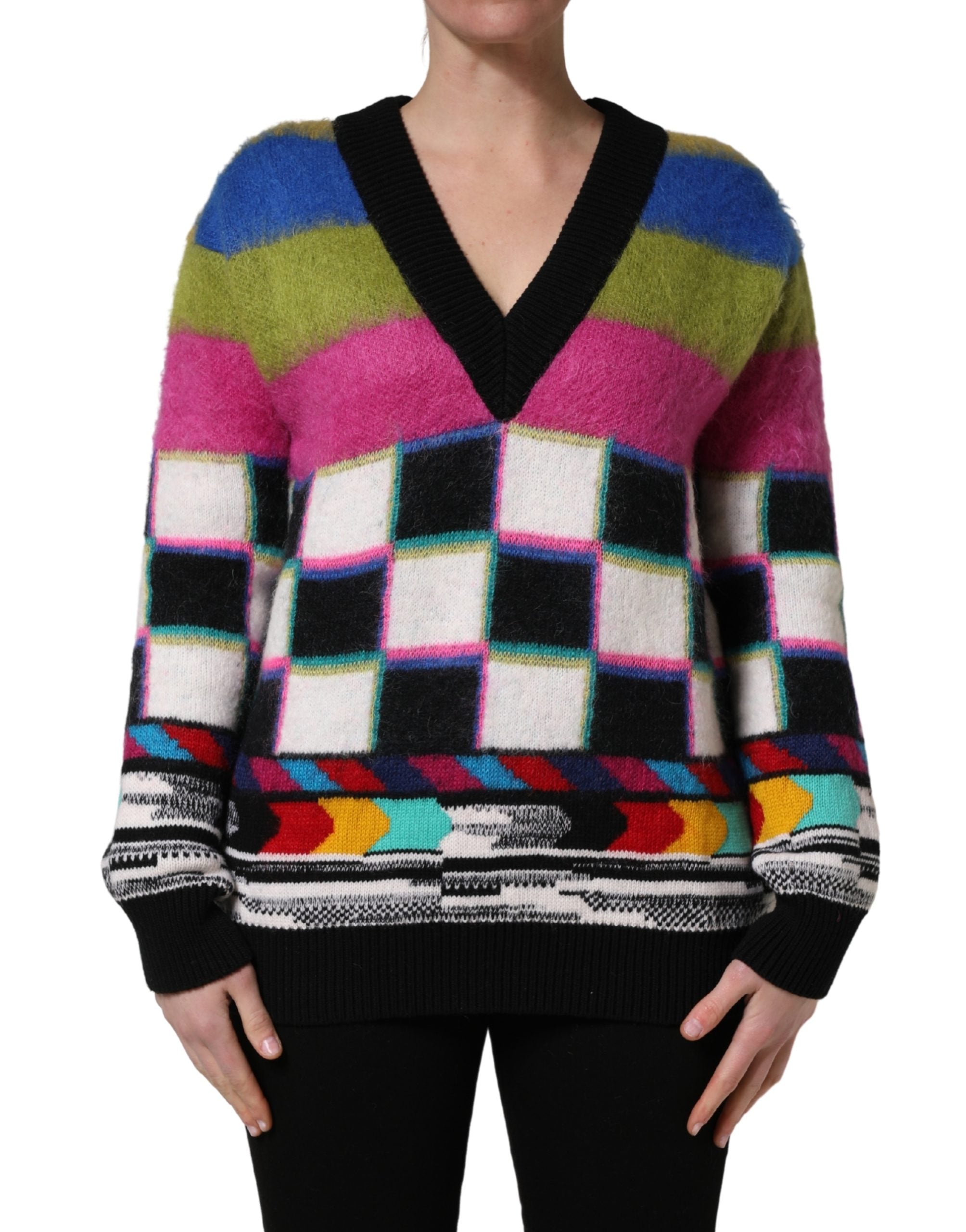 Pull Col V Rayures Multicolores Dolce & Gabbana