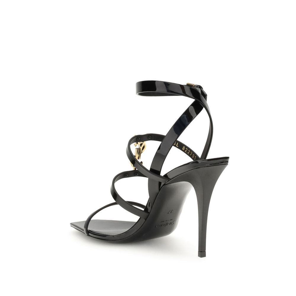 Saint Laurent Schwarze Kalbsleder-Sandalen mit Stilettoabsatz Bos Taurus