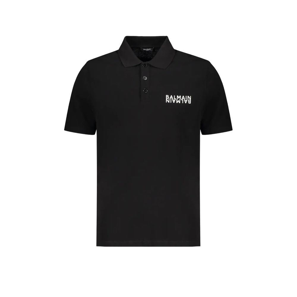 Balmain Poloshirt aus schwarzer Baumwolle