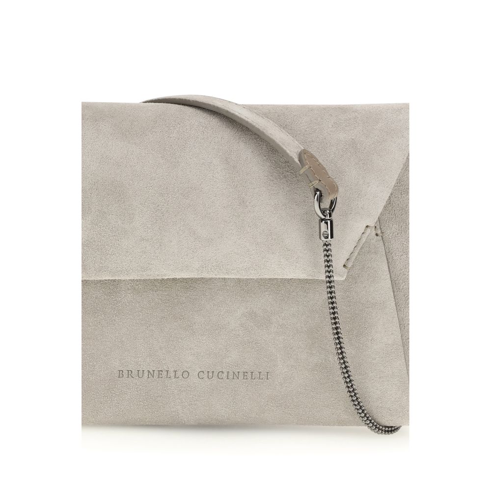 Brunello Cucinelli graue Schultertasche aus Kalbsleder Bos Taurus