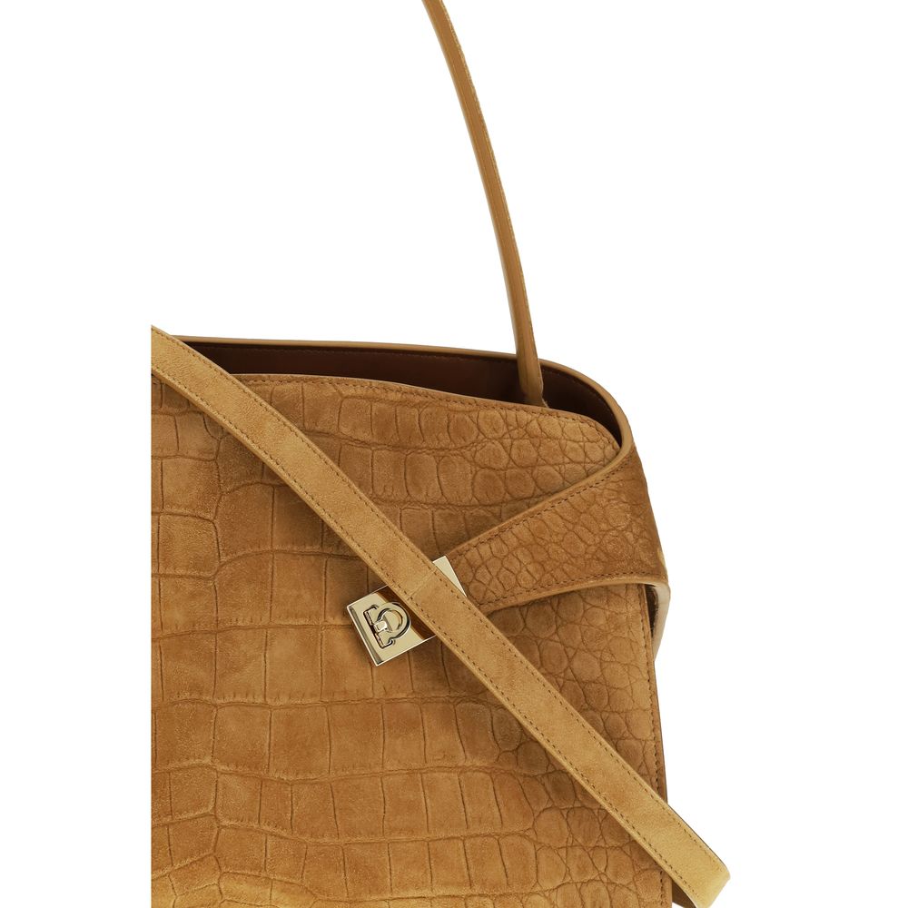 Ferragamo Schultertasche aus beigem Ziegenleder