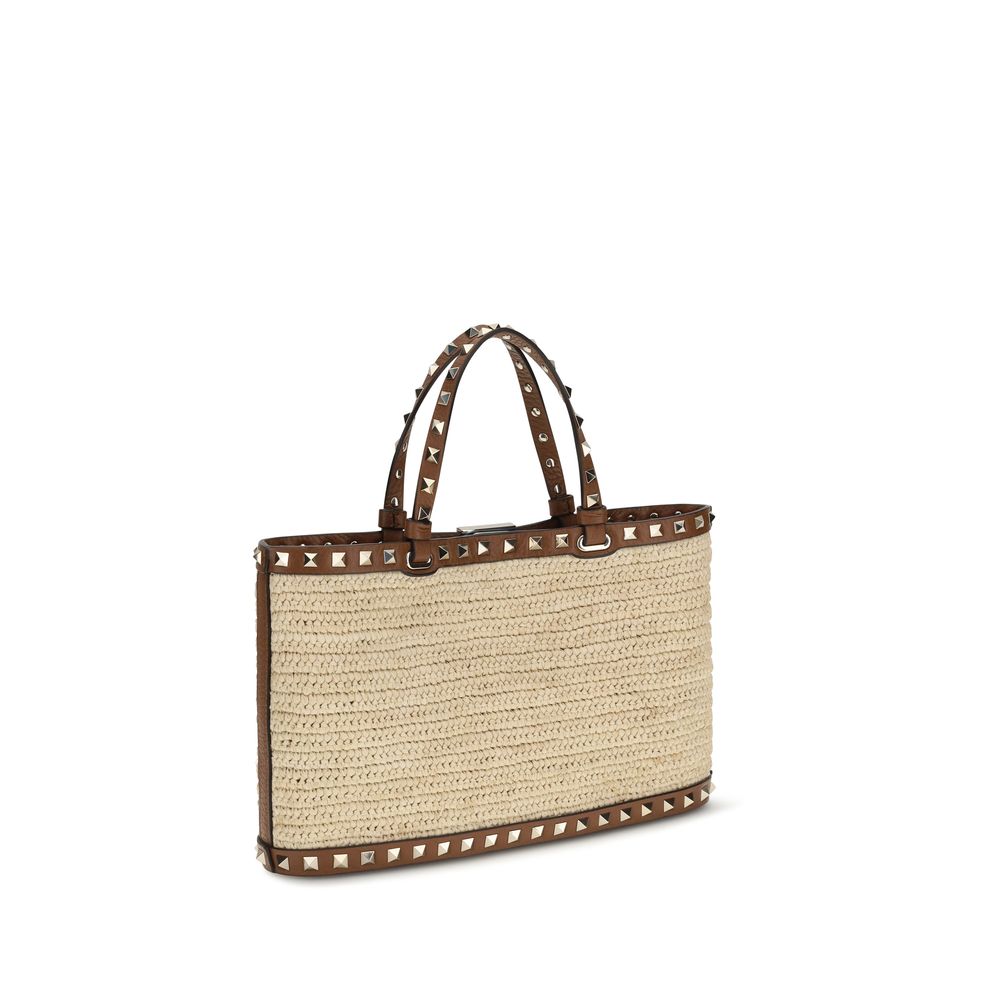 Valentino Garavani Schultertasche aus beigem Bast