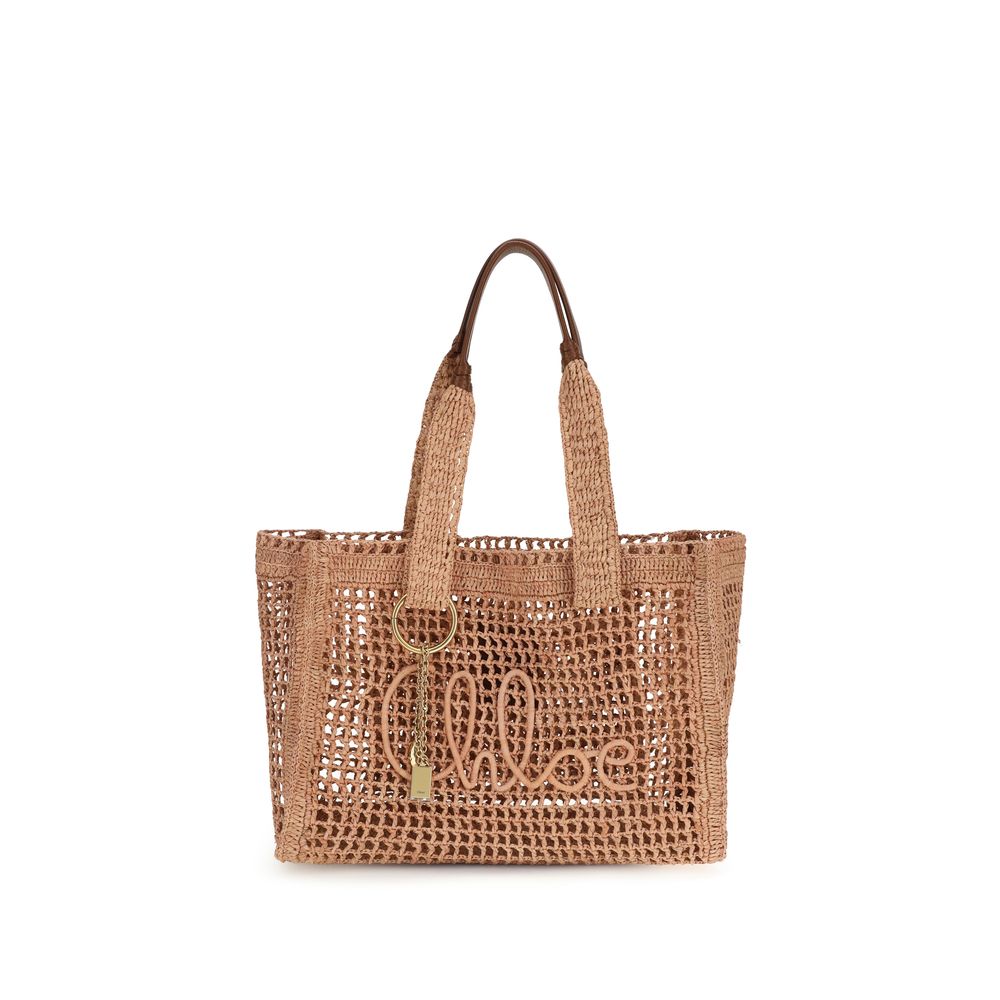 Sac à bandoulière Chloé en raphia beige