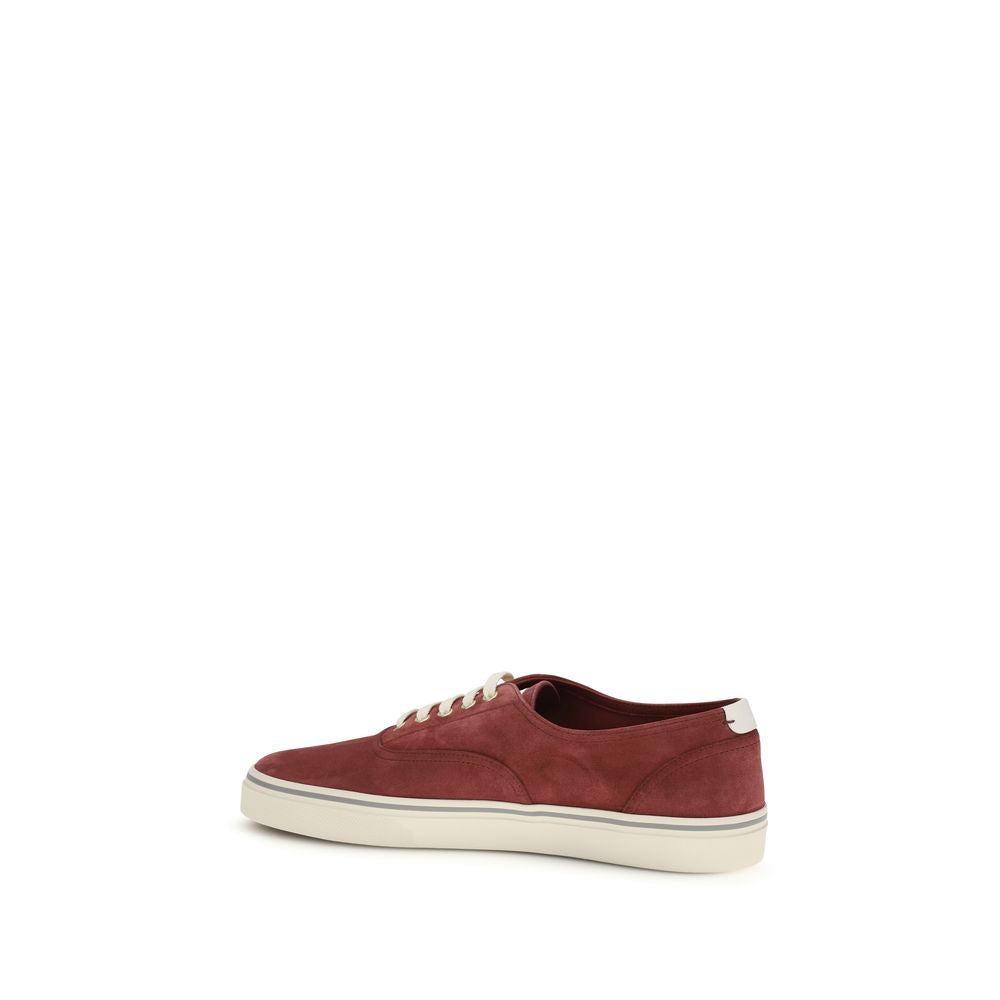 Brunello Cucinelli Bordeauxfarbene Kalbsleder-Low-Top-Sneaker aus Bos Taurus