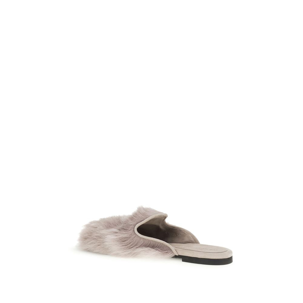 Dolce & Gabbana Graue Lammfell-Pantoletten Ovis Aries Aries