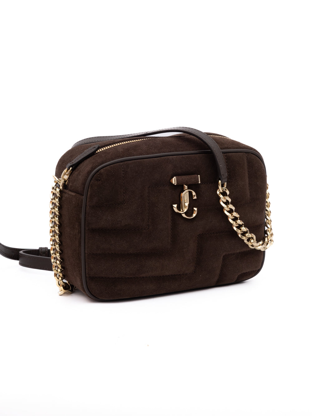 Sac bandoulière Jimmy Choo Avenue Camera en suède marron