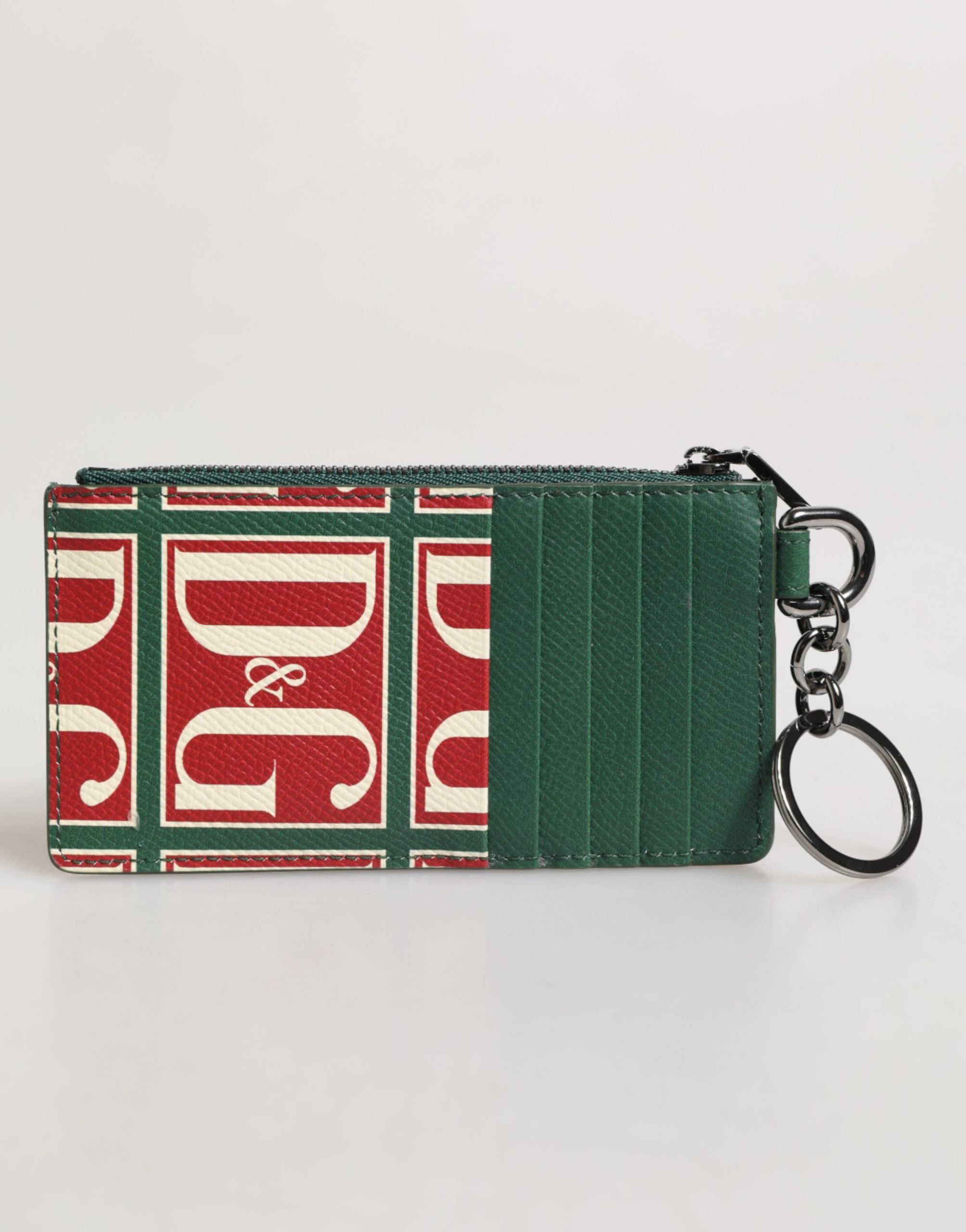 Dolce & Gabbana Geldbörse Kartenetui Monogramm aus grünem Kalbsleder mit Logo-Print