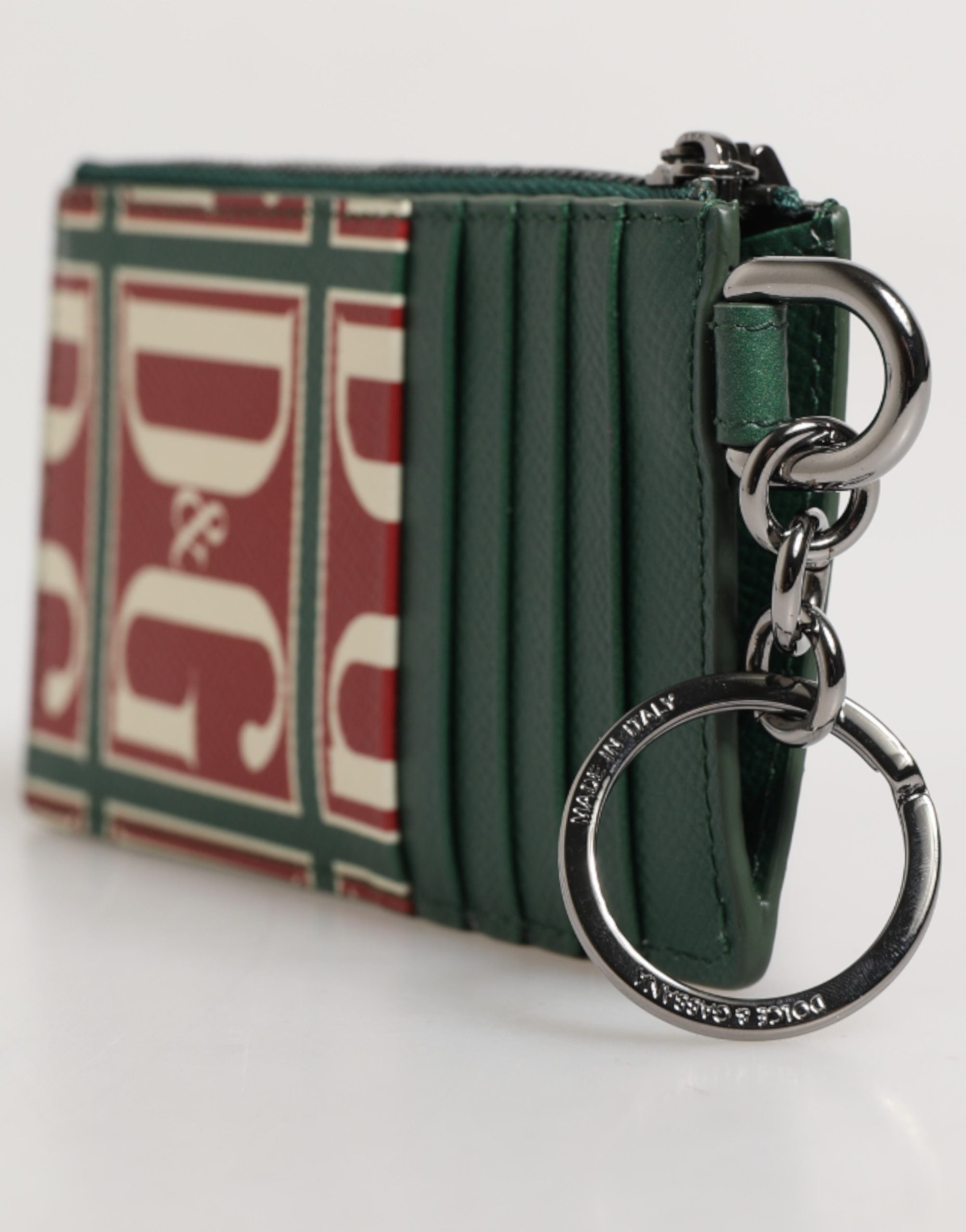 Dolce & Gabbana Geldbörse Kartenetui Monogramm aus grünem Kalbsleder mit Logo-Print