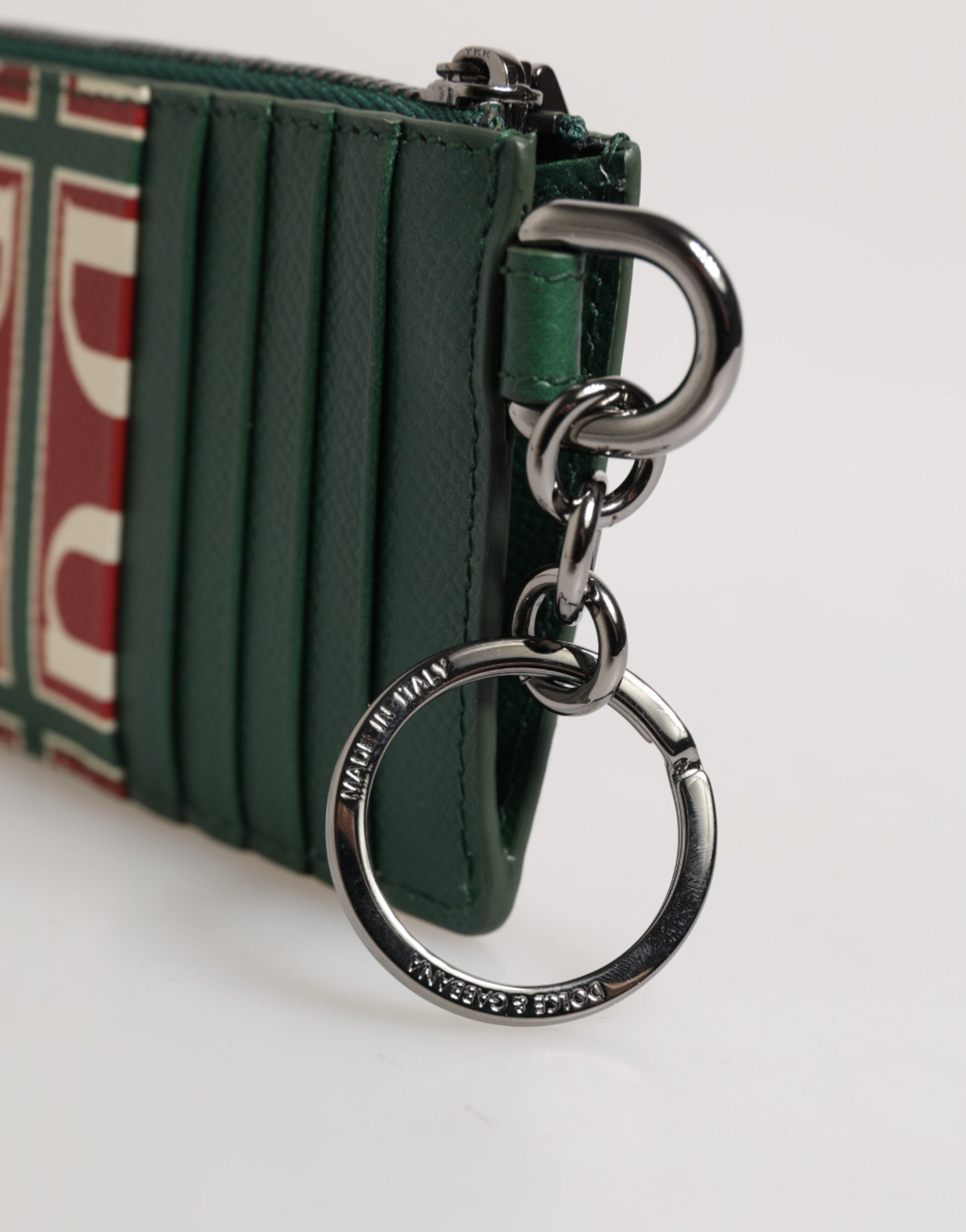 Dolce & Gabbana Geldbörse Kartenetui Monogramm aus grünem Kalbsleder mit Logo-Print