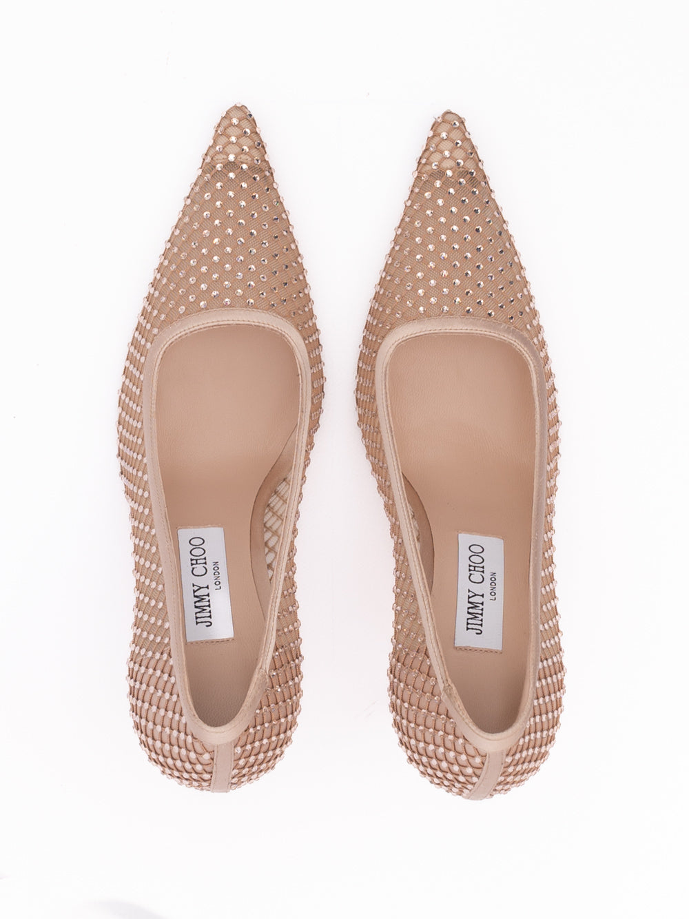Escarpins Ixia 95 en satin et maille rose poudré à cristaux Jimmy Choo