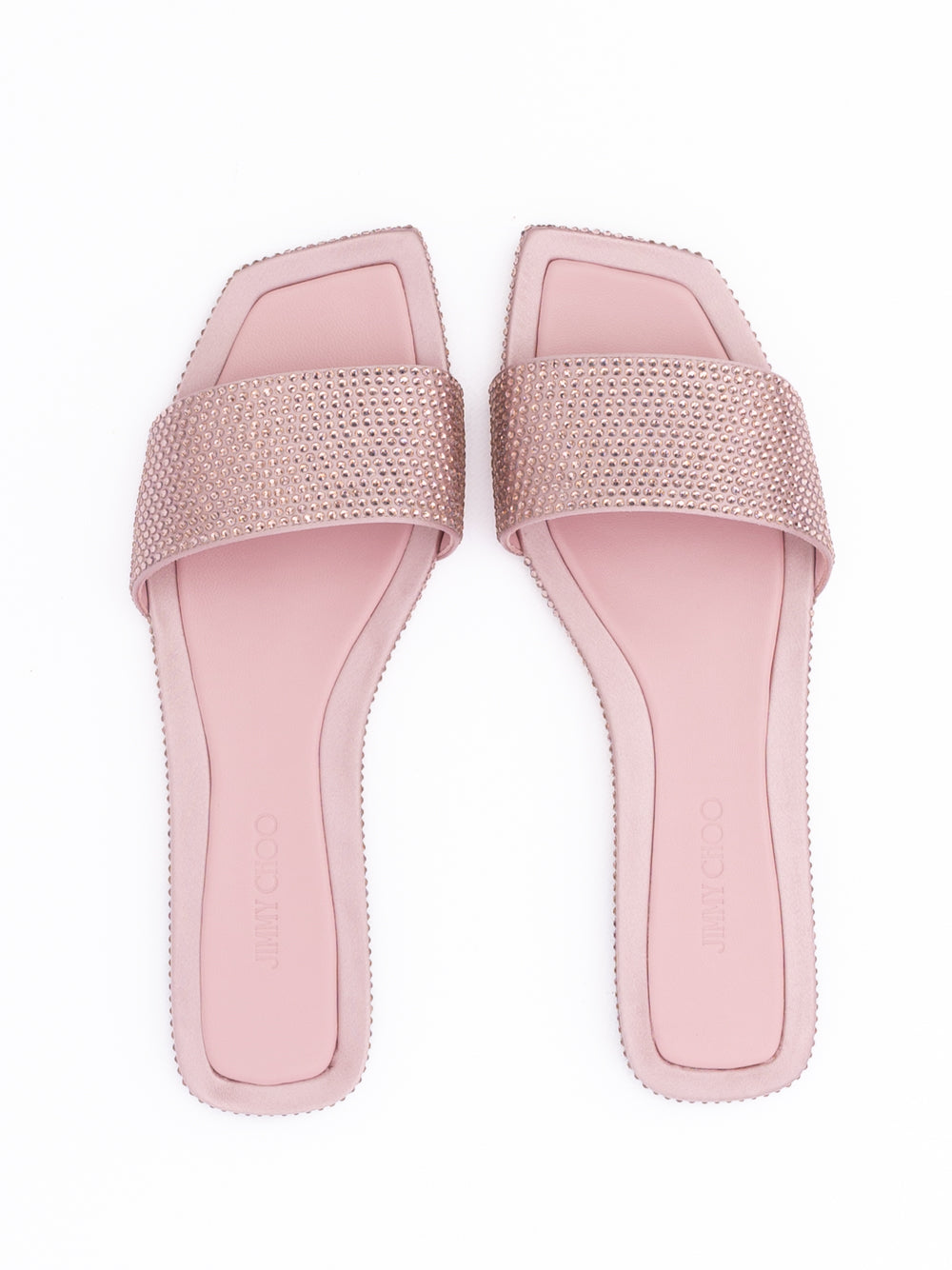 Mules plates Clovis Jimmy Choo en satin rose et cristal