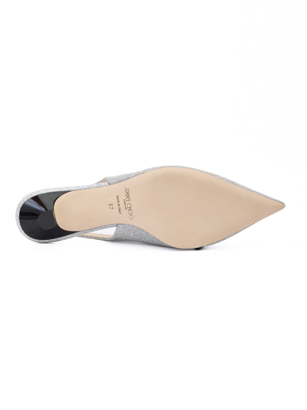 Escarpins Jimmy Choo Amita 45 à bride arrière en fines paillettes argentées
