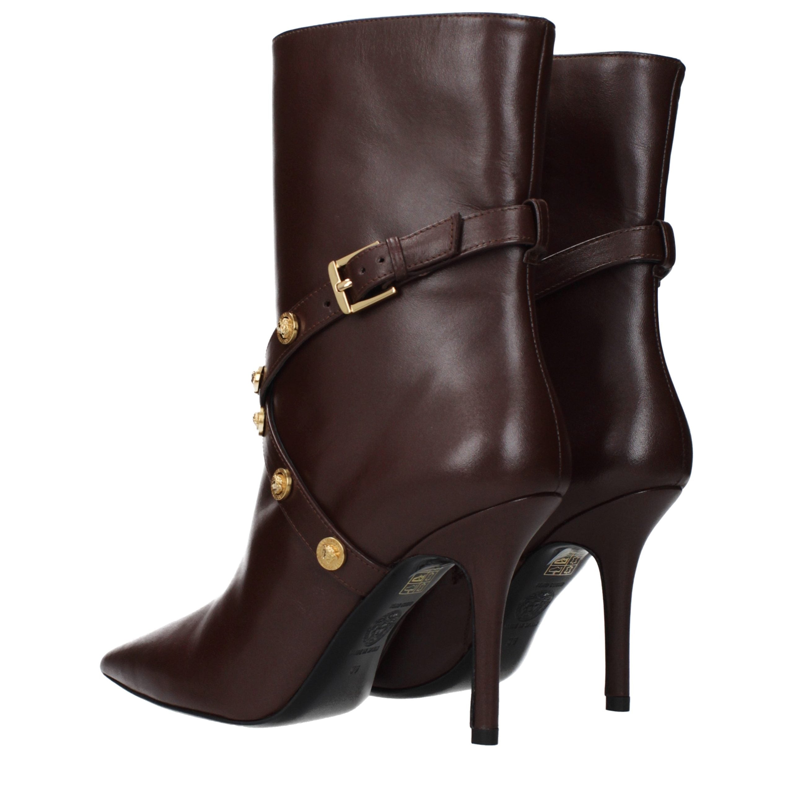Bottines en cuir marron Versace