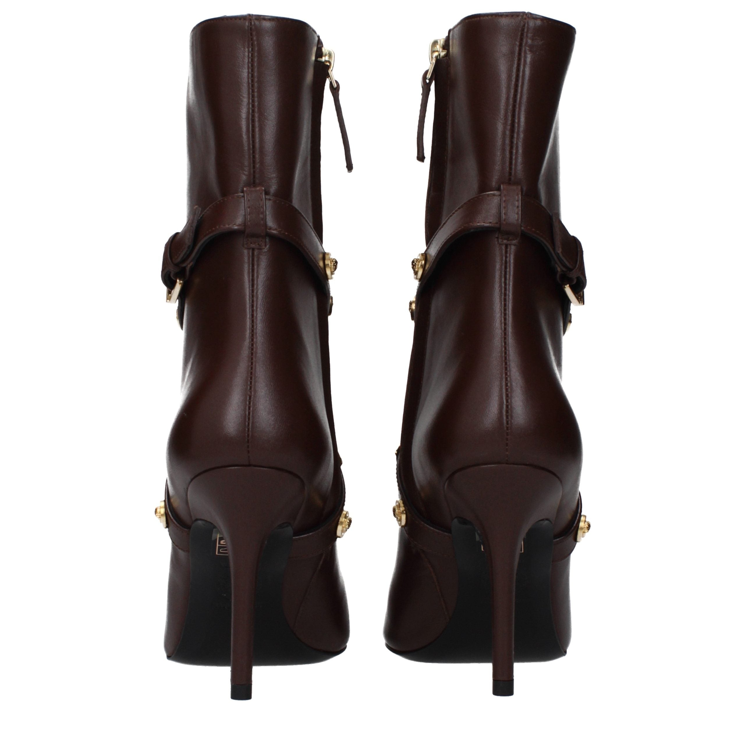 Bottines en cuir marron Versace