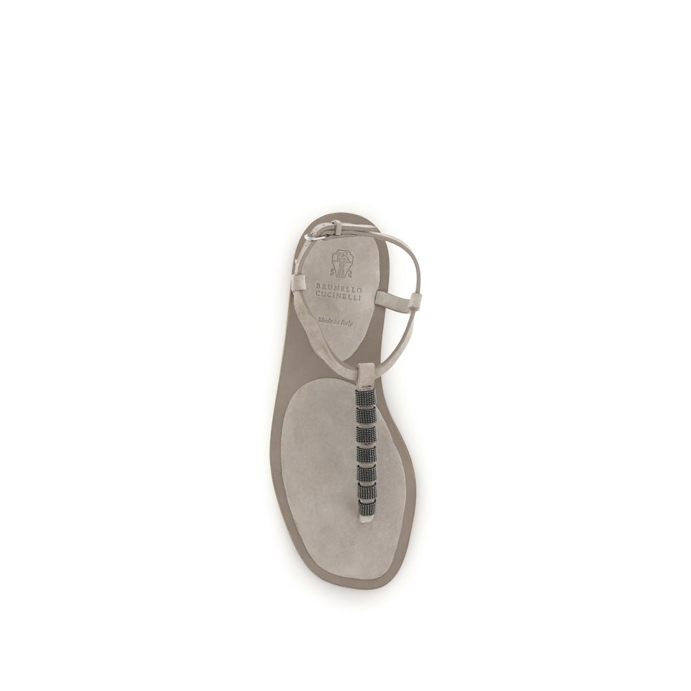 Brunello Cucinelli Flache Sandalen aus beigefarbenem Kalbsleder vom Bos Taurus