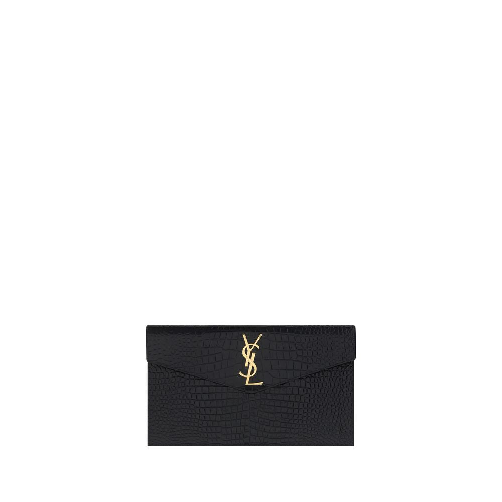 Saint Laurent Schwarze Kalbsleder Bos Taurus Clutch-Tasche