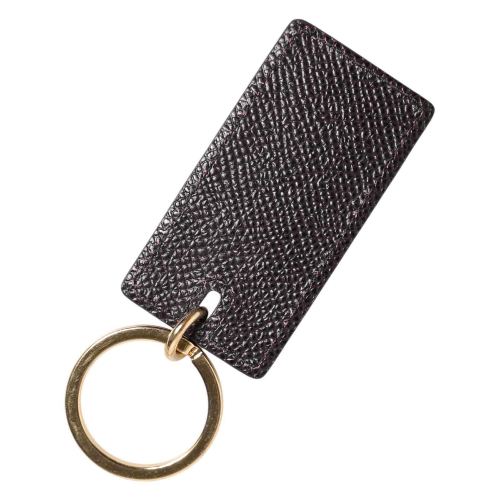 Dolce & Gabbana Schwarzer Kalbsleder-Logo-Metallring Herren Schlüsselanhänger