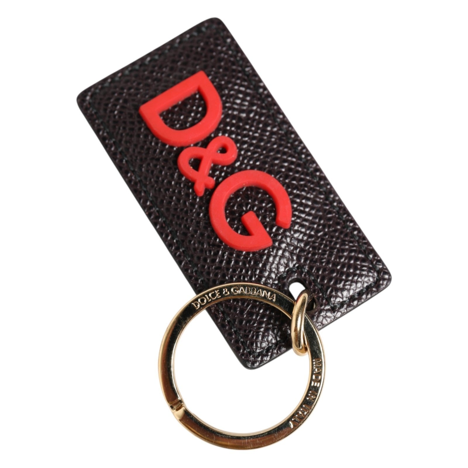Dolce & Gabbana Schwarzer Kalbsleder-Logo-Metallring Herren Schlüsselanhänger