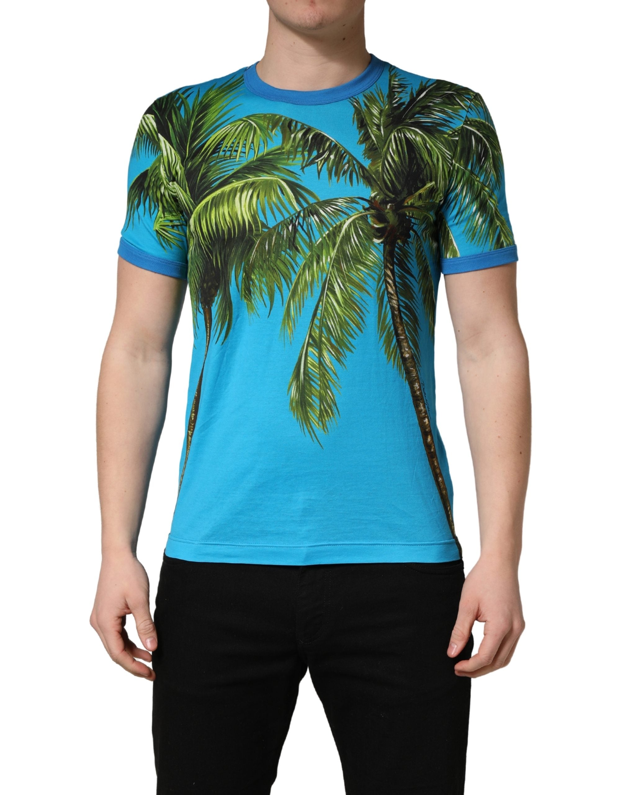 Dolce & Gabbana Baumwoll-T-Shirt mit Rundhalsausschnitt und blauer Palmenprint