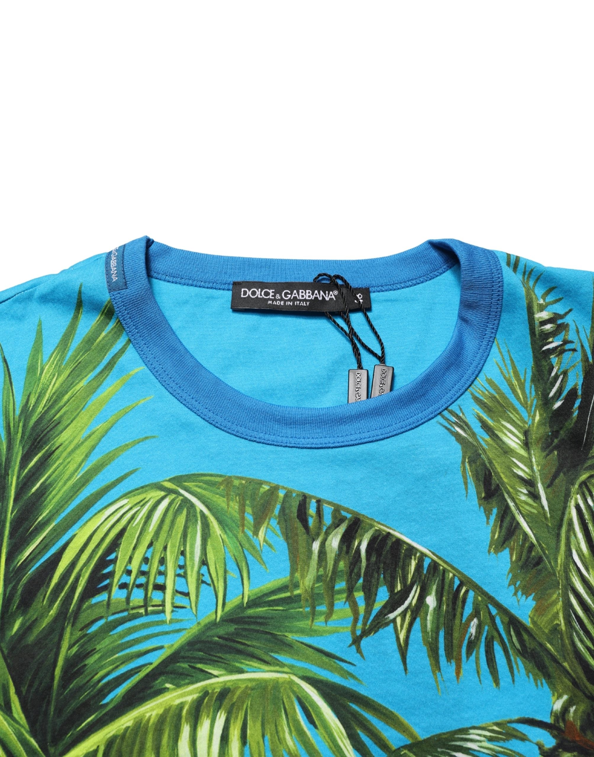 Dolce & Gabbana Baumwoll-T-Shirt mit Rundhalsausschnitt und blauer Palmenprint